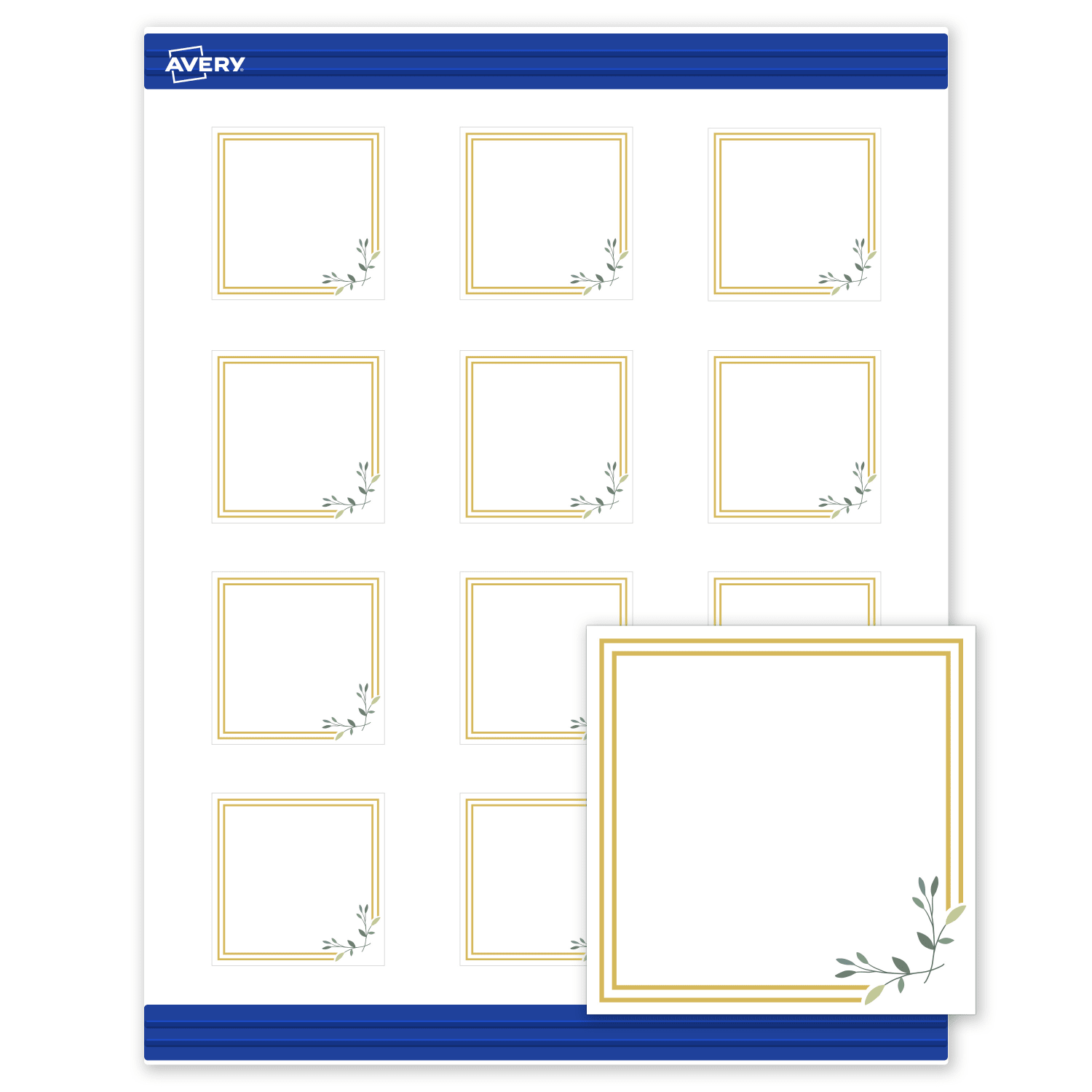Avery Printable Cards With Sure Feed Technology, 2in x 2in, Matte White With Gold Double Border Floral Design, Pack Of 120 - Image 3