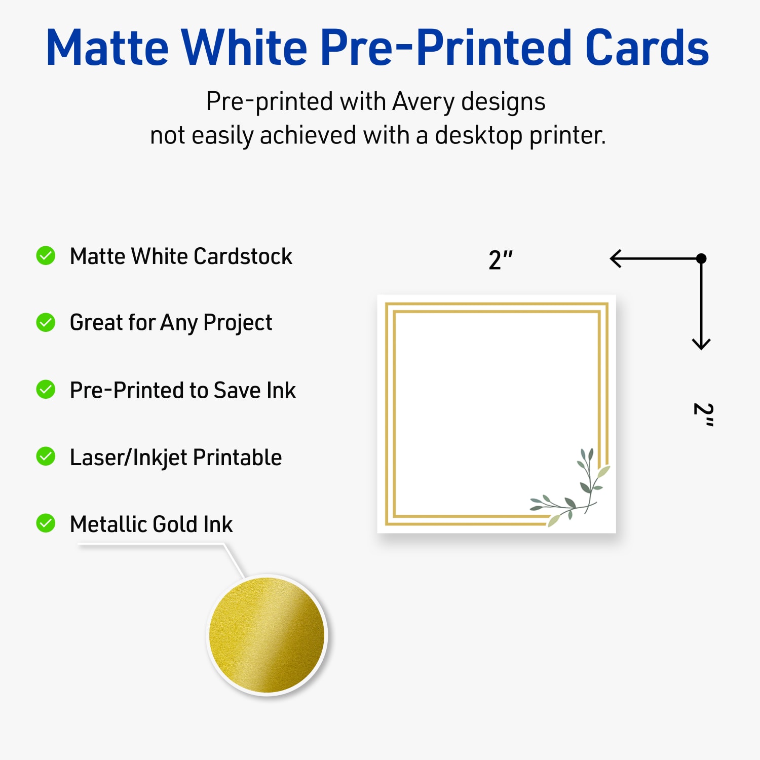 Avery Printable Cards With Sure Feed Technology, 2in x 2in, Matte White With Gold Double Border Floral Design, Pack Of 120 - Image 4