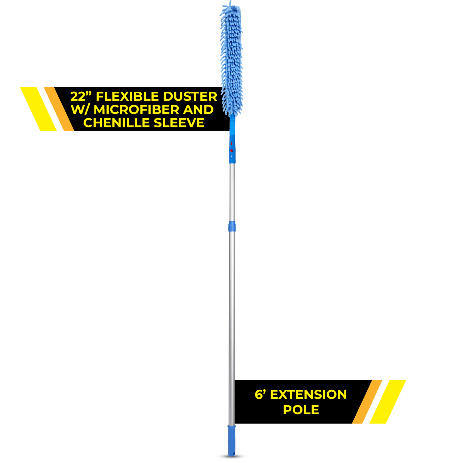 Gritt Commercial 22in Flexible Wand Duster With Microfiber And Chenille Sleeve And 6ft Telescopic Pole, Blue - Image 3