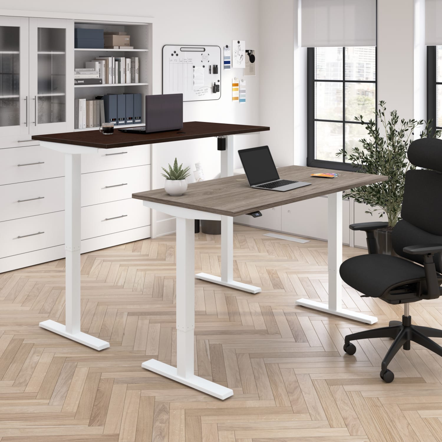Move 40 Series by Bush Business Furniture Electric Height-Adjustable Standing Desk, 72in x 30in, Mocha Cherry/Cool Gray Metallic, Standard Delivery - Image 4