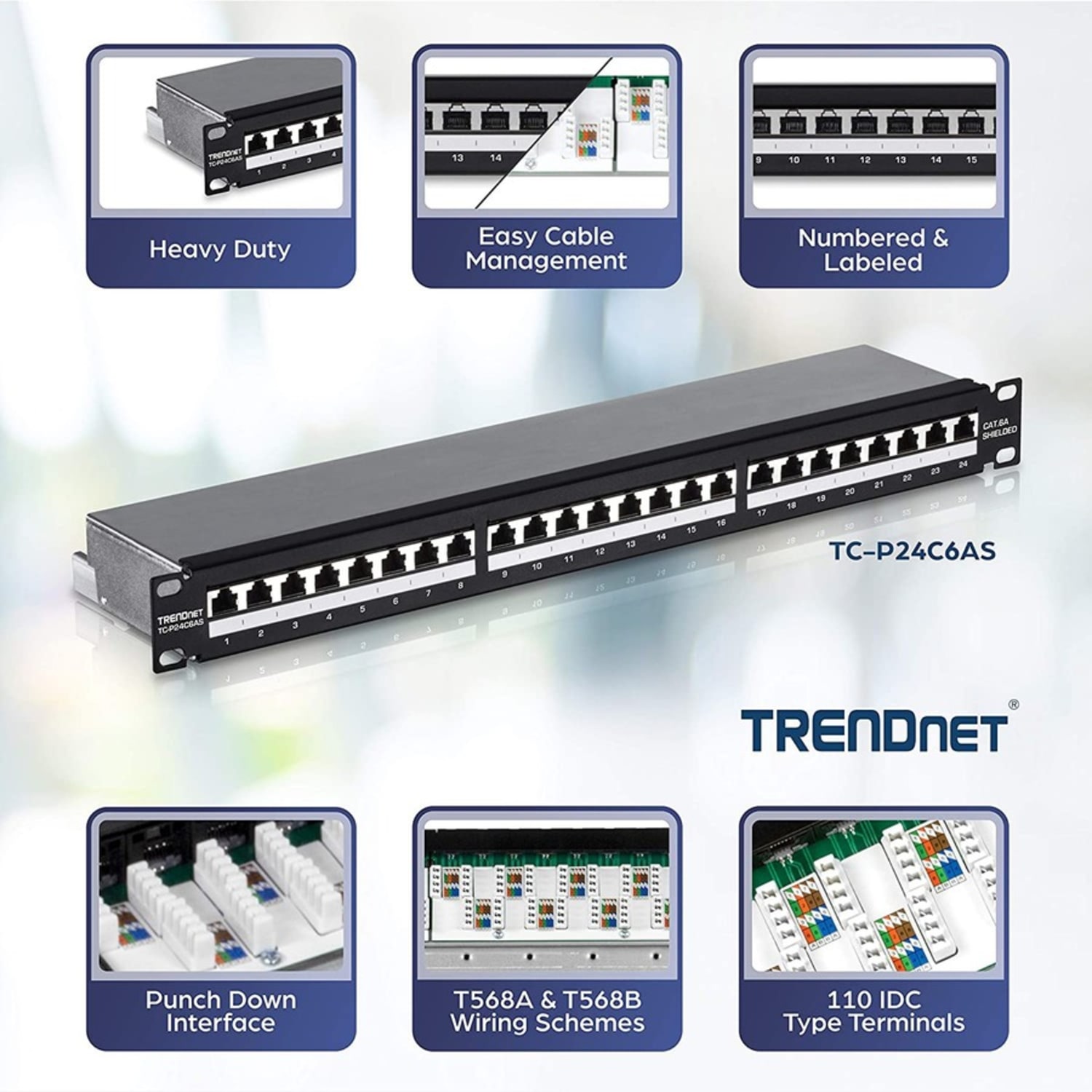 TRENDnet 24-Port Cat6A Shielded Patch Panel, 1U 19in Metal Housing, 10G Ready, Cat5e,Cat6,Cat6A Compatible, Cable Management, Color-Coded Labeling - Image 4