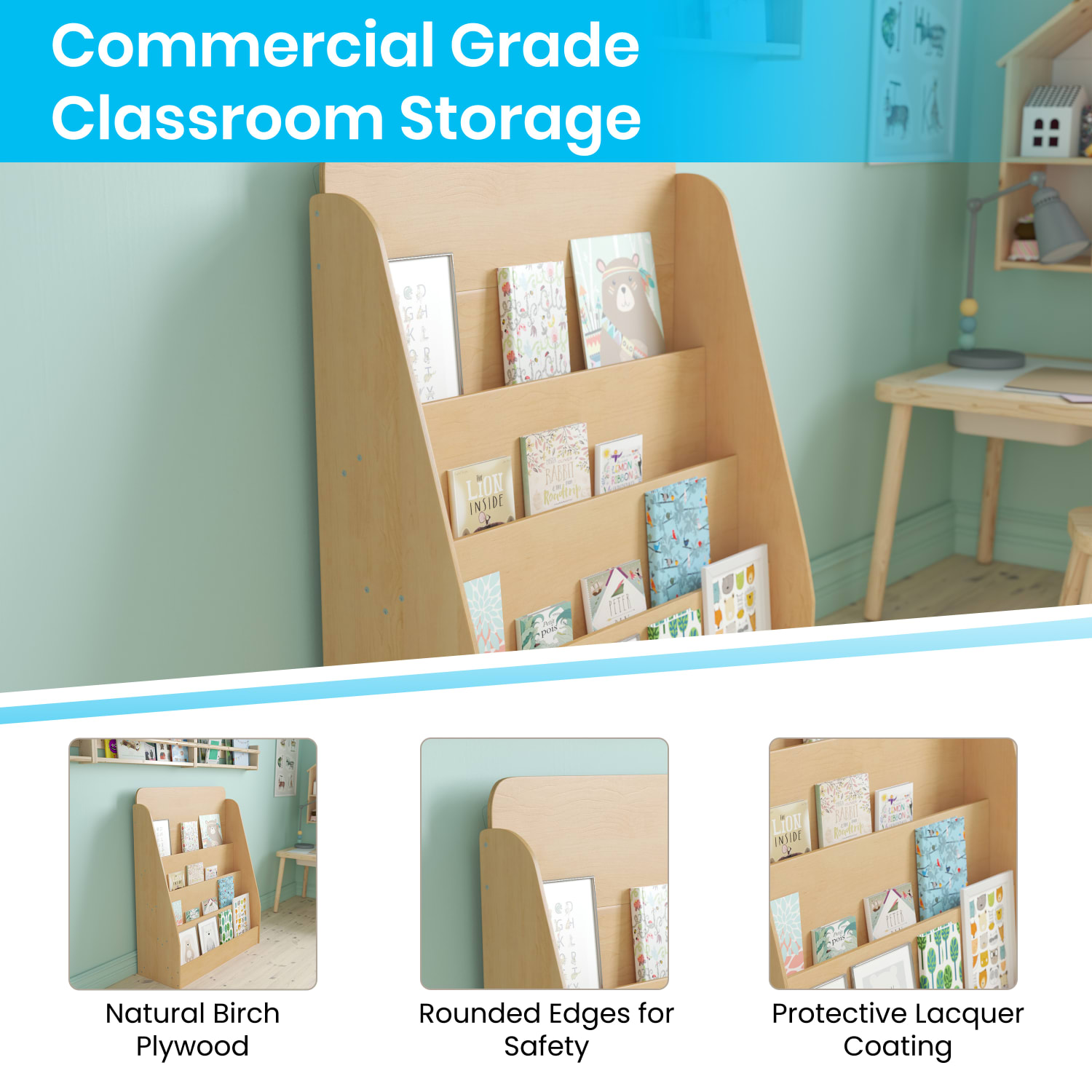 Flash Furniture 4-Shelf Wooden Book & Magazine Display Stand, 39-7/16inH x 31-1/2inW x 11-3/4inD, Natural - Image 5