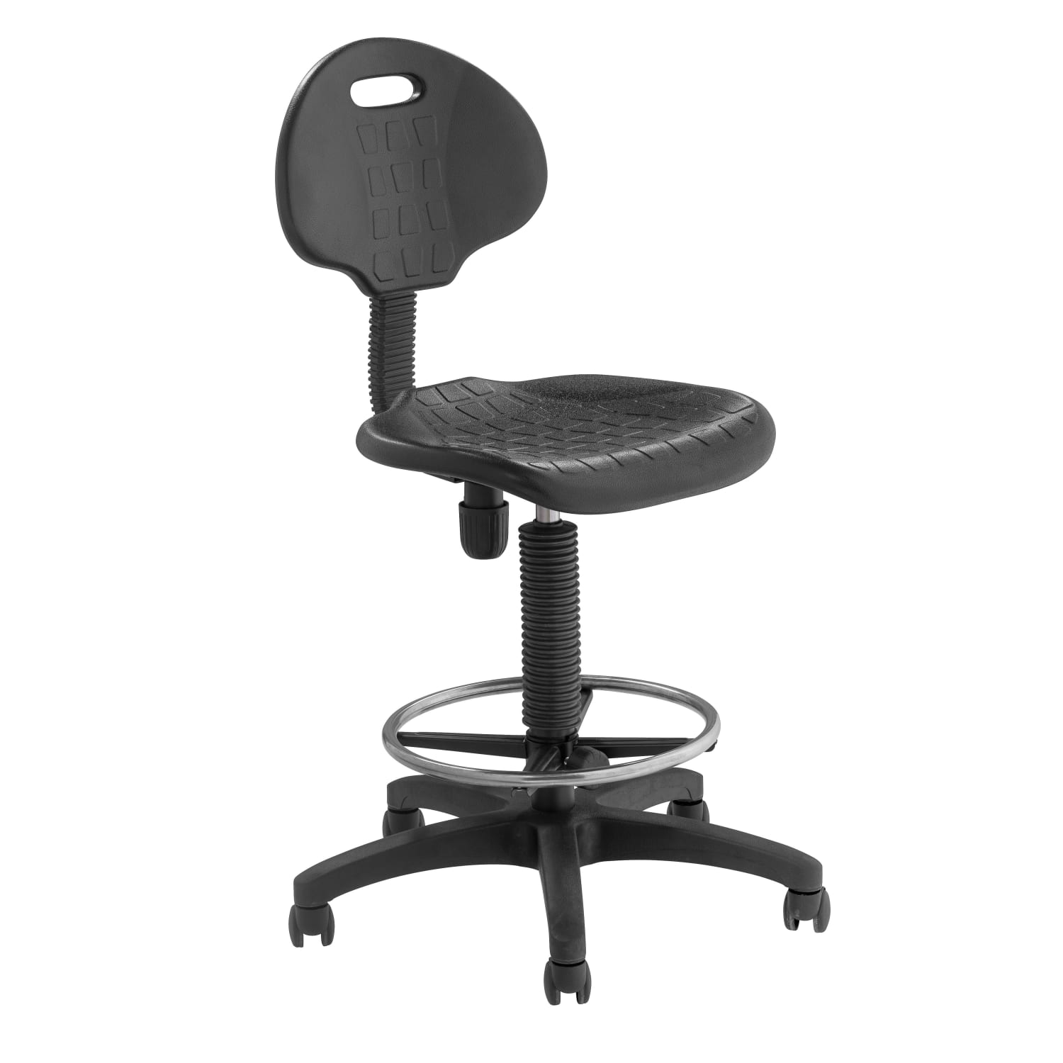 National Public Seating 6700 Series Kangaroo Polyurethane Task Chair Stool, 22 to 32in Seat Height, Black