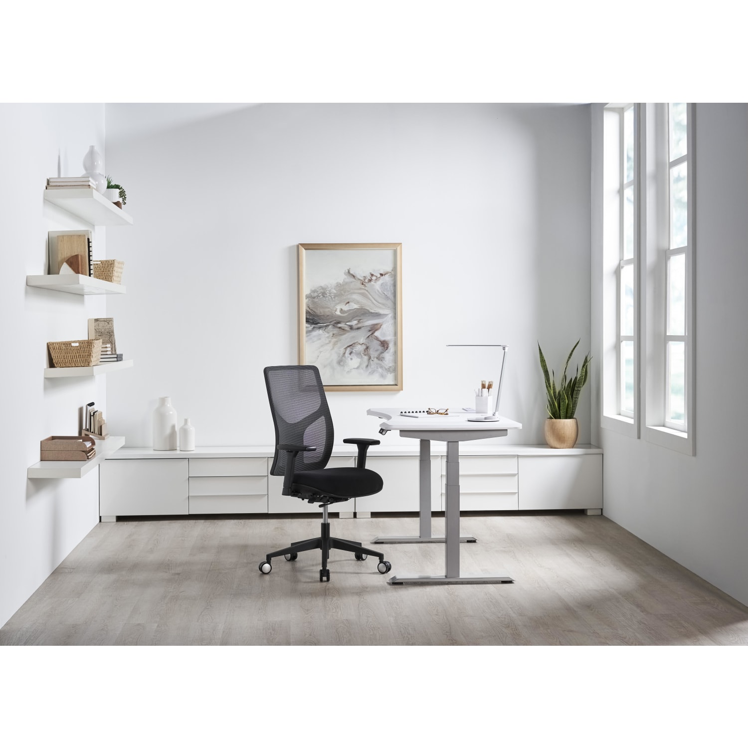 WorkPro Electric 60inW Height-Adjustable Standing Desk with Wireless Charging, White - Image 5