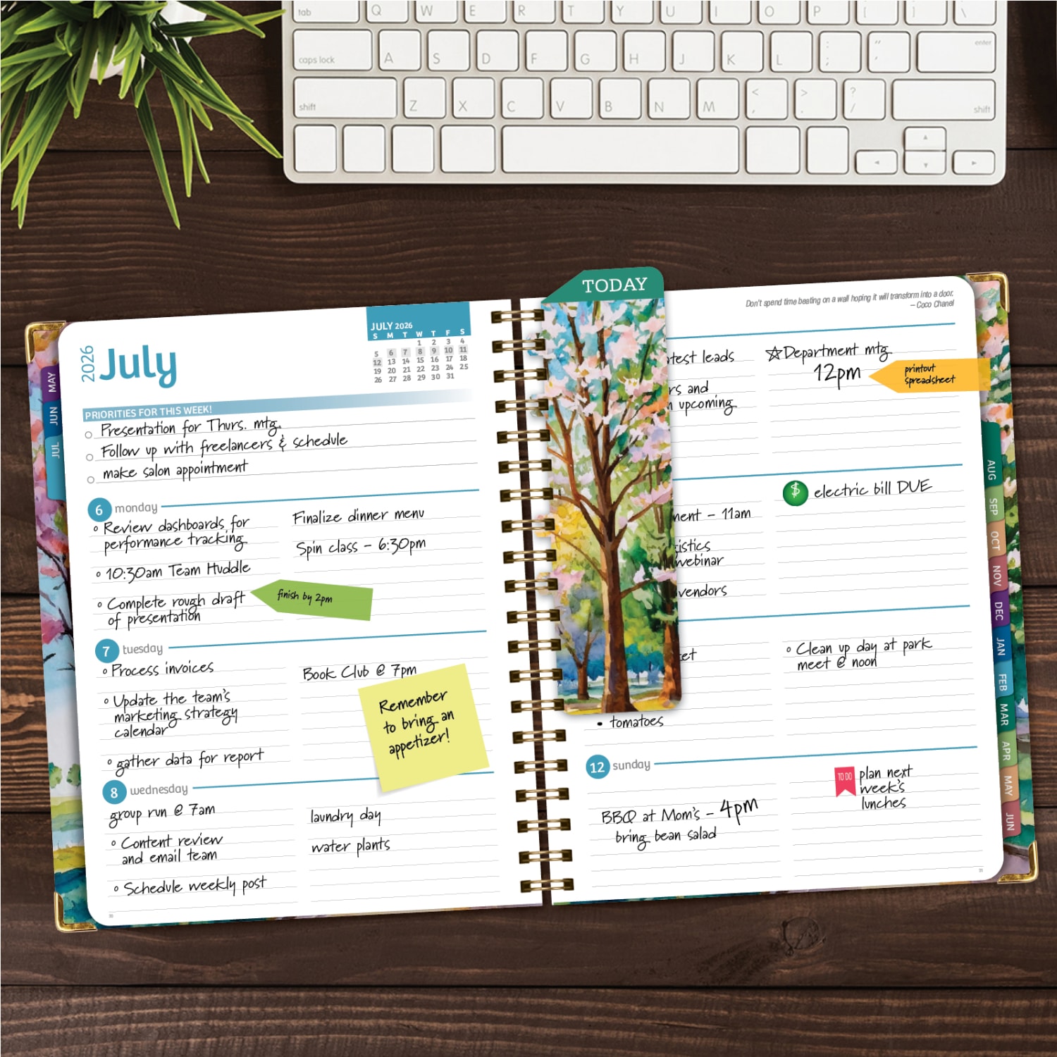 2026-2027 Excello Brands 14-Month Academic Year Hardcover Weekly/Monthly Fashion Planner, 8-1/2in x 11in, Watercolor Tree, May To June, Total Qty 1 - Image 4