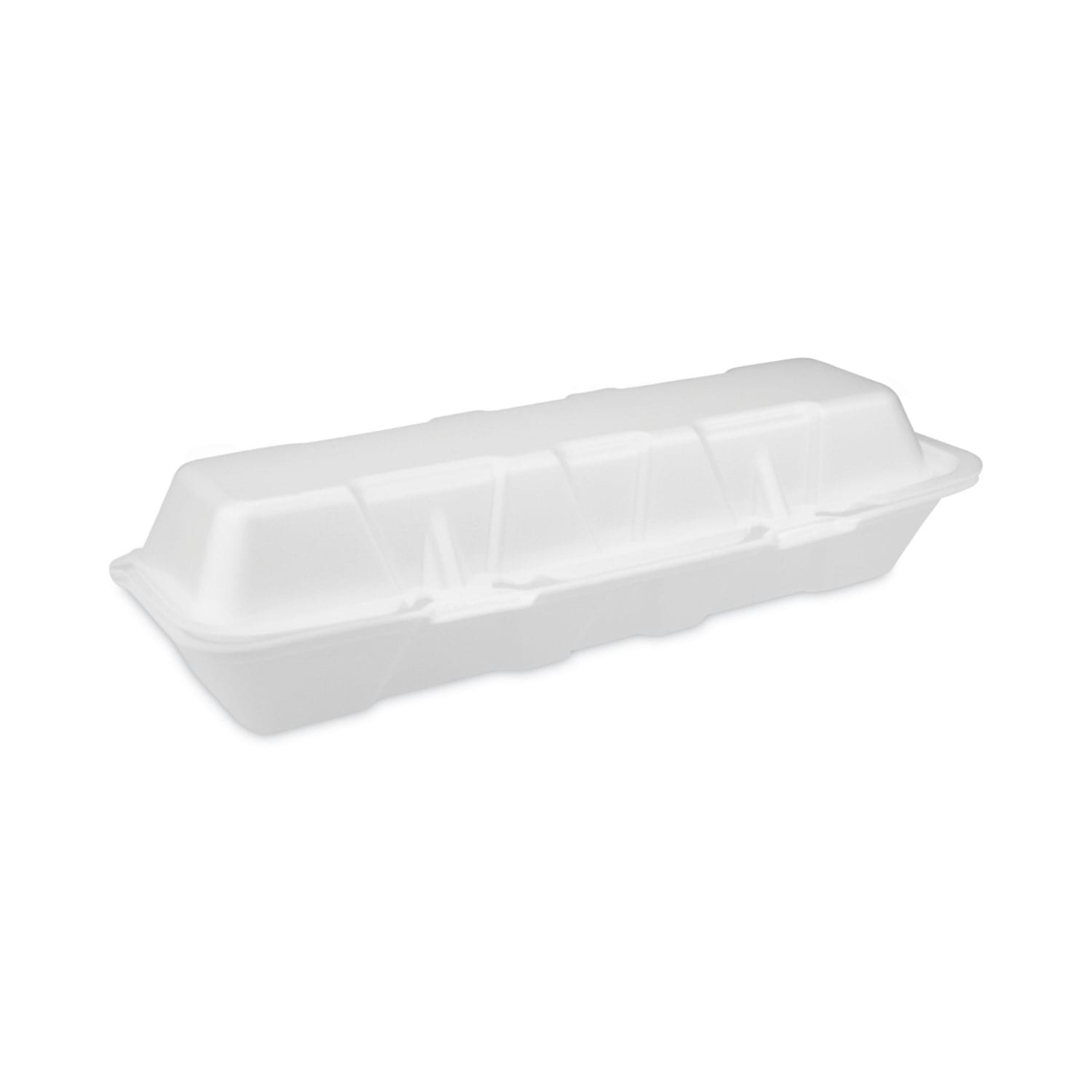 Pactiv Evergreen Foam Hinged-Lid Containers, Dual-Tab Lock, Hoagie, 4inH x 13inW x 4inD, White, Carton Of 250 Containers