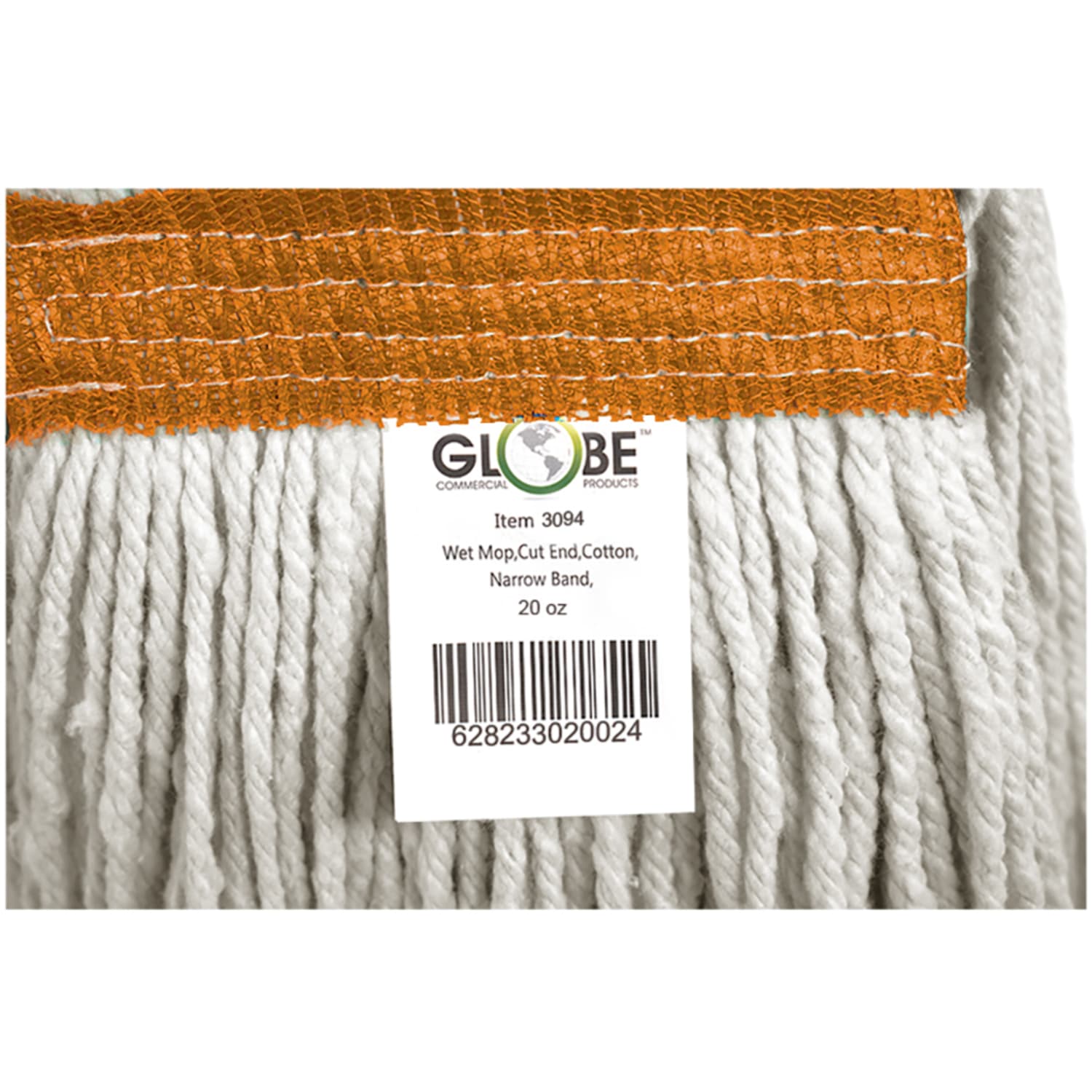 Globe Commercial Products Cotton Wet Mop Refill, 20 Oz, White - Image 3