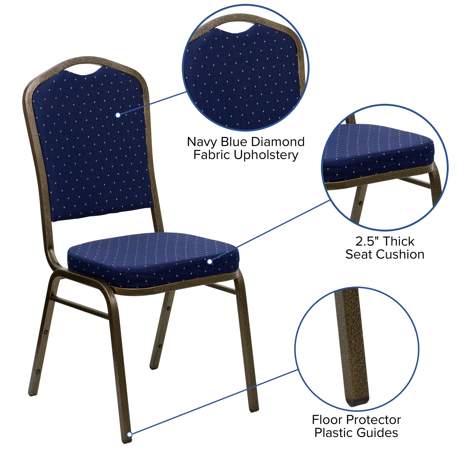 Flash Furniture HERCULES Series Crown Back Stacking Banquet Chair, Navy Blue Dot/Goldvein - Image 6