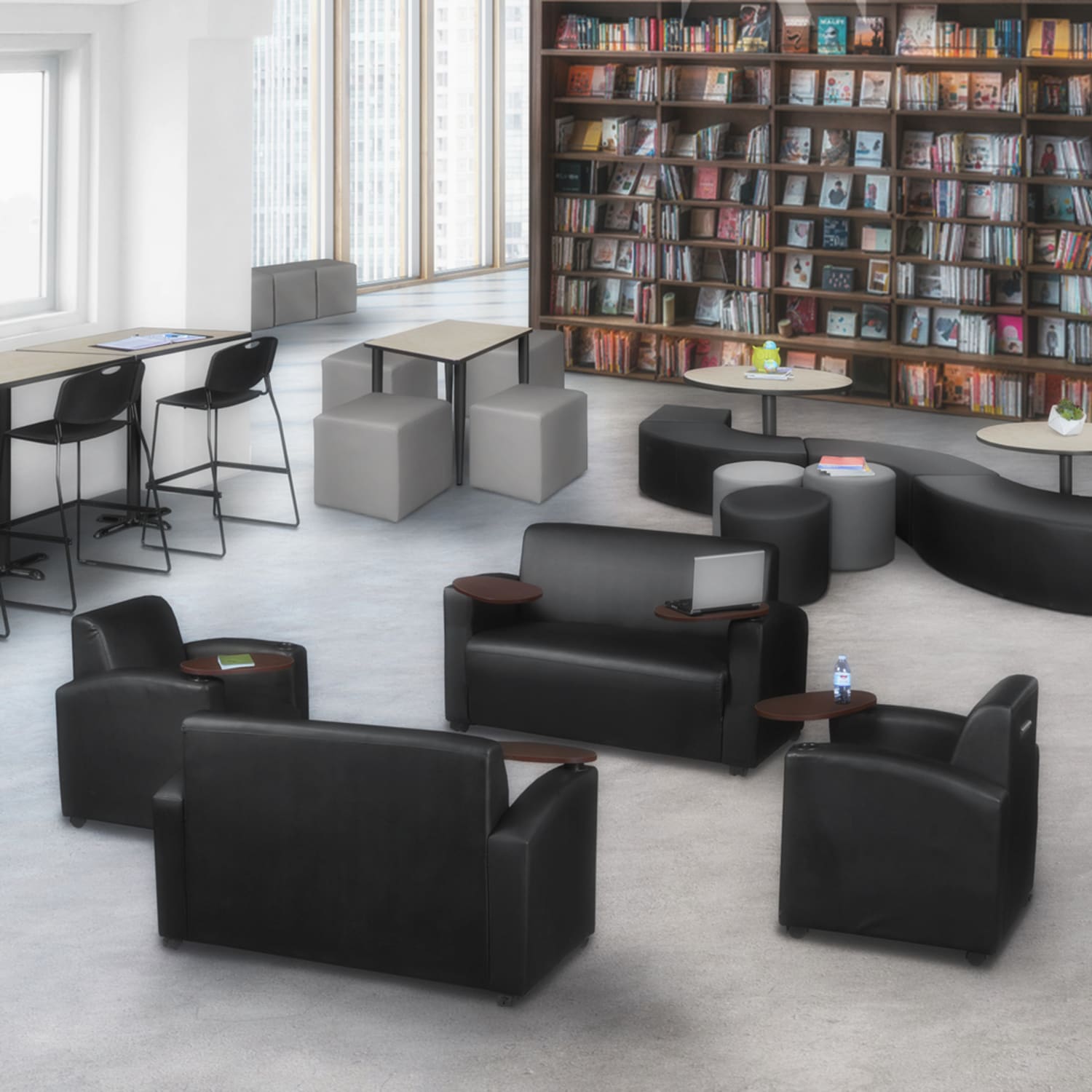 Regency Supernova Loveseat With Tablet Arm 33inH x 56inW x 29inD Black PopularChairscom