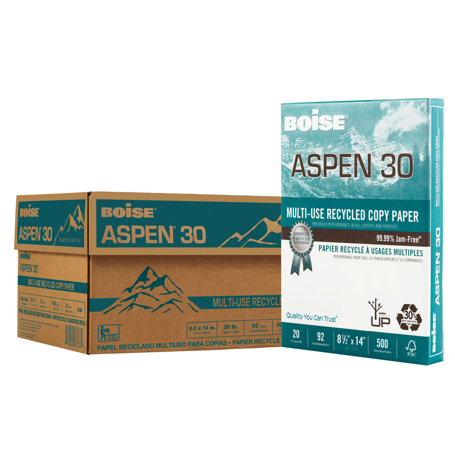 Boise ASPEN 30 Multi-Use Printer & Copy Paper, 10 Reams, White, Legal (8.5in x 14in), 5000 Sheets Per Case- 054904-CTN - Image 3