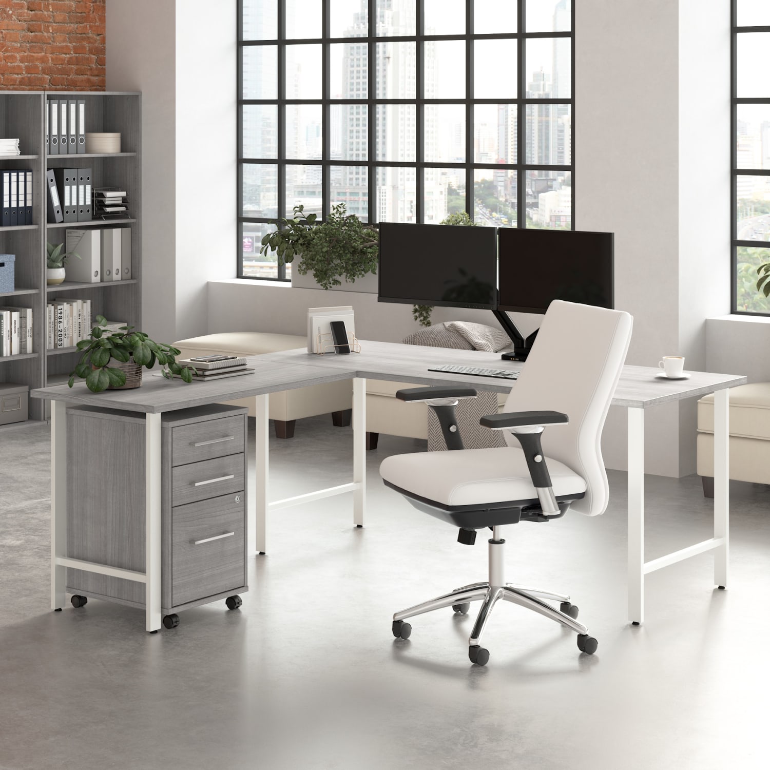 Bush Business Furniture Hustle 72inW L-Shaped Corner Computer Desk, 3 Drawer Mobile File Cabinet, Platinum Gray, Standard Delivery Service, HUS013PG