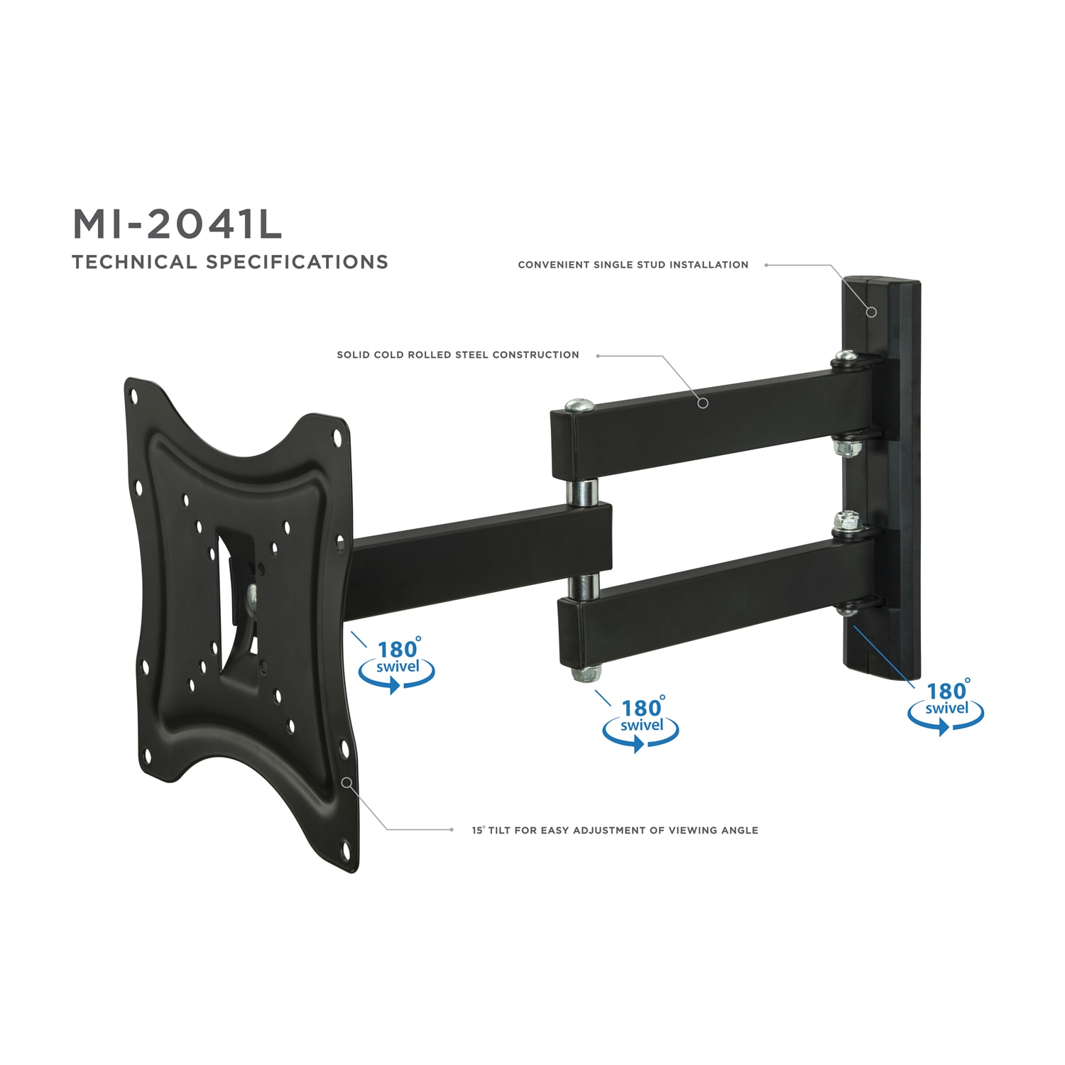 Mount-It! MI-2041L Full Motion TV Wall Mount, 9inH x 13inW x 3inD, Black - Image 5