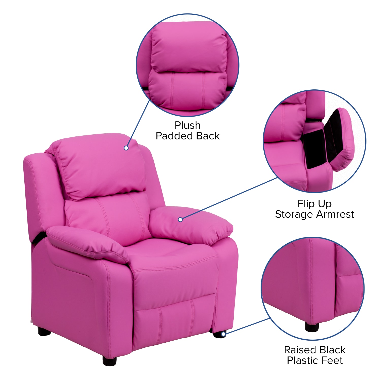 Flash Furniture Deluxe Padded Contemporary Vinyl Kids Recliner Accent Chair With Storage Arms Hot Pink PopularChairscom Flash Furniture Deluxe Padded Contemporary Vinyl Kids Recliner Accent Chair With Storage Arms Hot Pink PopularChairscom