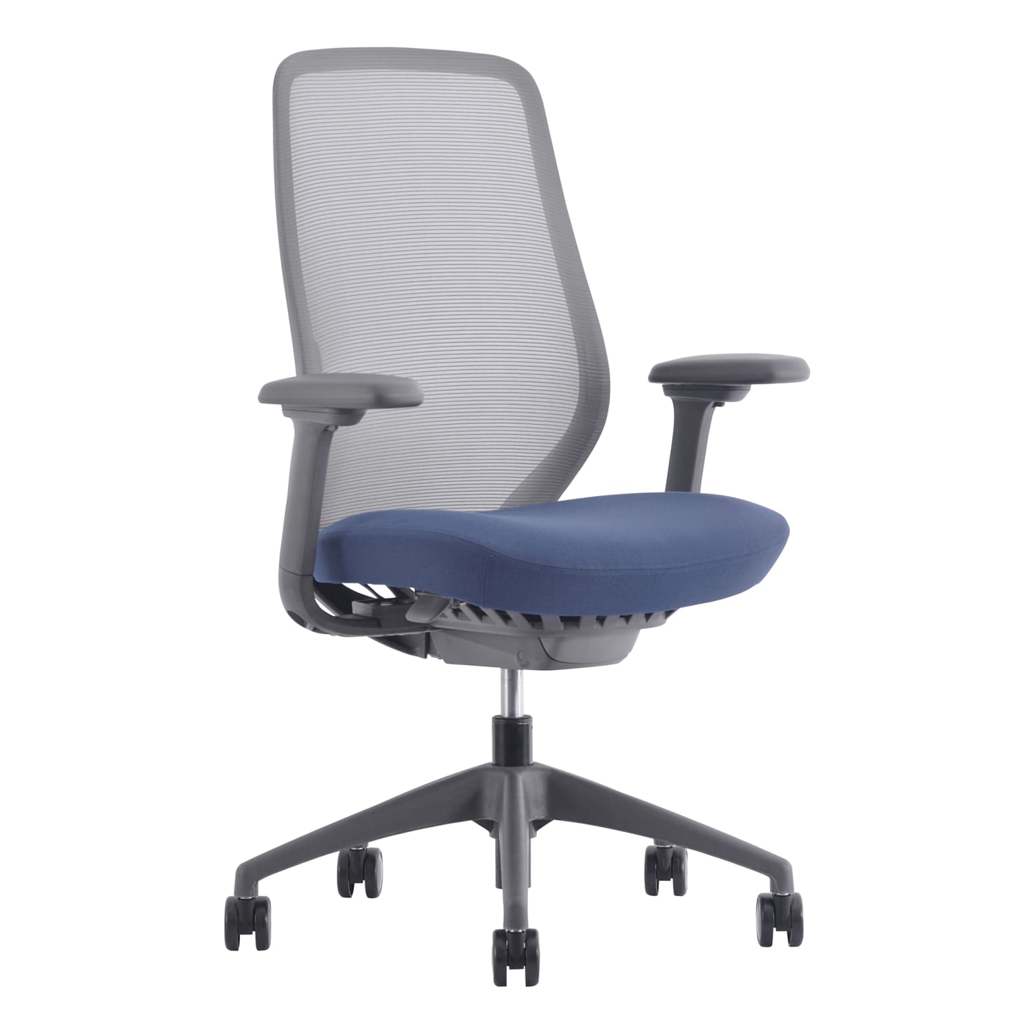 WorkPro 6000 Series Multifunction Ergonomic Mesh/Fabric High-Back Executive Chair, Gray Frame/Blue Seat, BIFMA Compliant