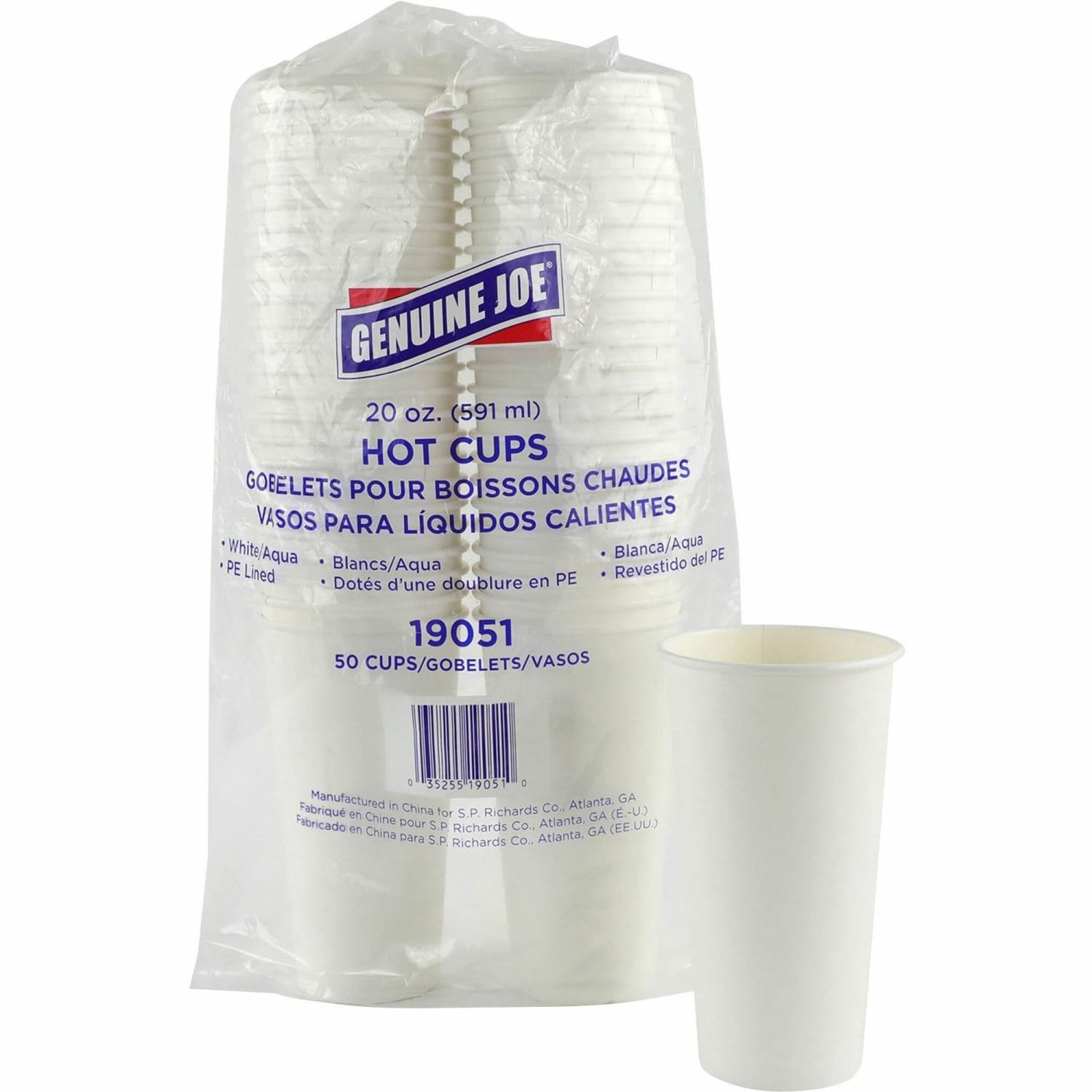 Genuine Joe 20 oz Disposable Hot Cups - 20 fl oz - White - Polyurethane - Coffee, Hot Drink, Picnic, Company, Tea, Hot Chocolate, Beverage - 50/Pack - 50 / Pack