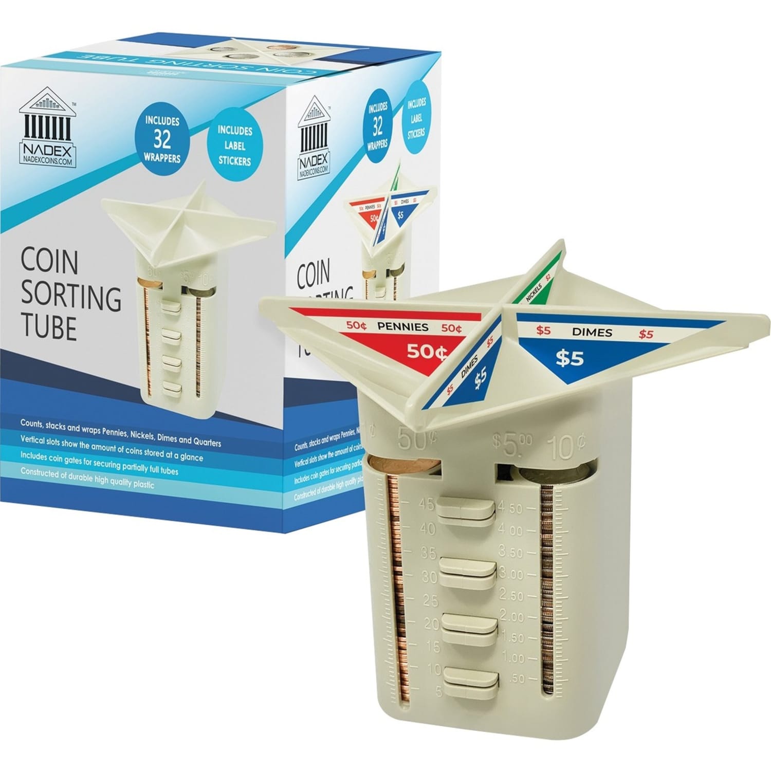 Nadex Manual Coin Sorting Tube, Beige - Image 5