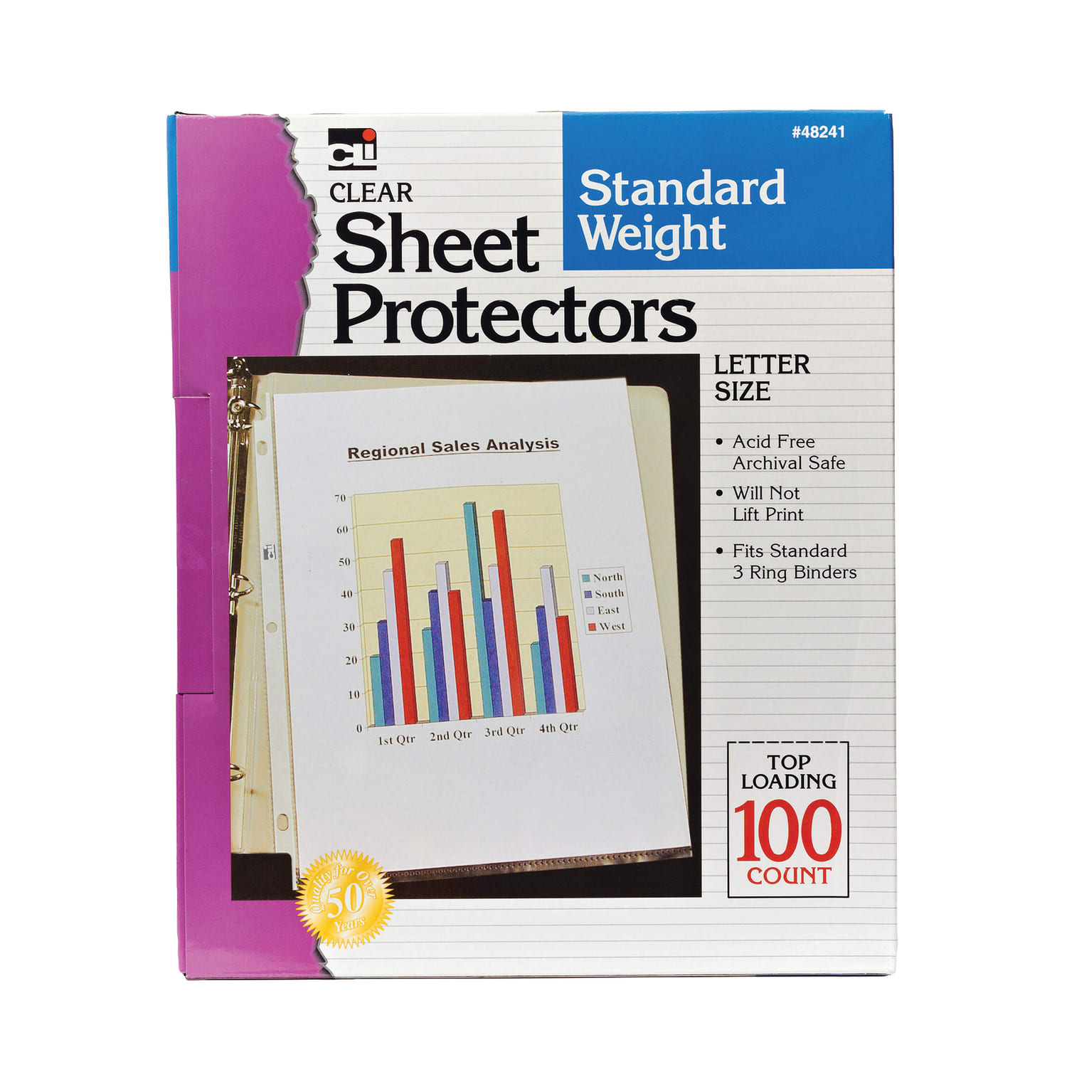 Charles Leonard Top-Loading Sheet Protectors, 8 1/2in x 11in, Clear, 100 Per Pack, 2 Packs - Image 3