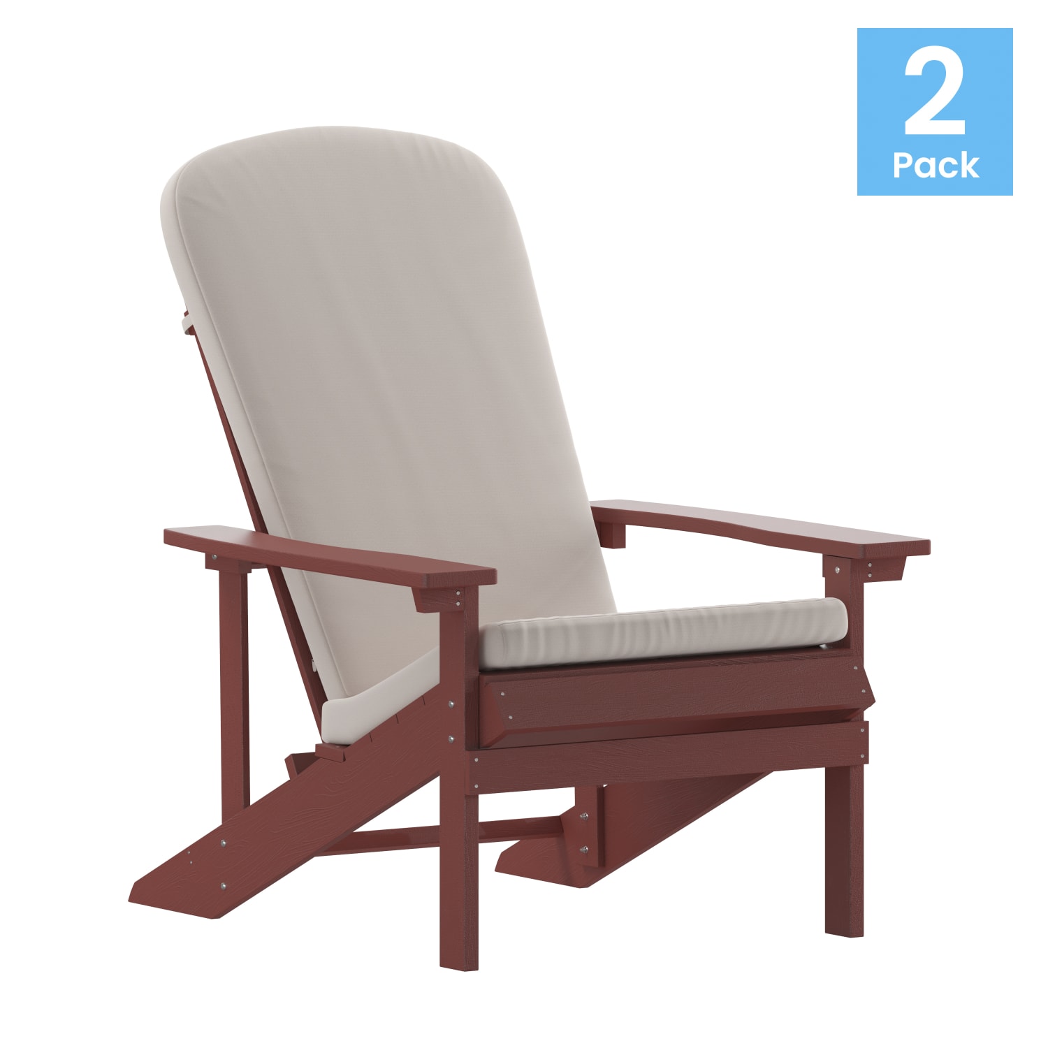 Flash Furniture Charlestown All-Weather Outdoor Furniture Adirondack Chairs With Cushions, Cream/Red, Set Of 2 Chairs - Image 3