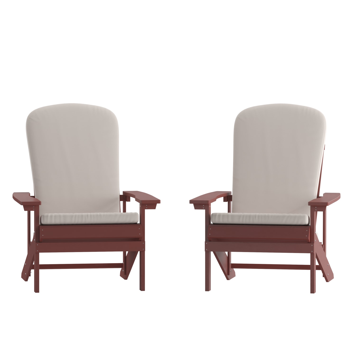 Flash Furniture Charlestown All-Weather Outdoor Furniture Adirondack Chairs With Cushions, Cream/Red, Set Of 2 Chairs - Image 4