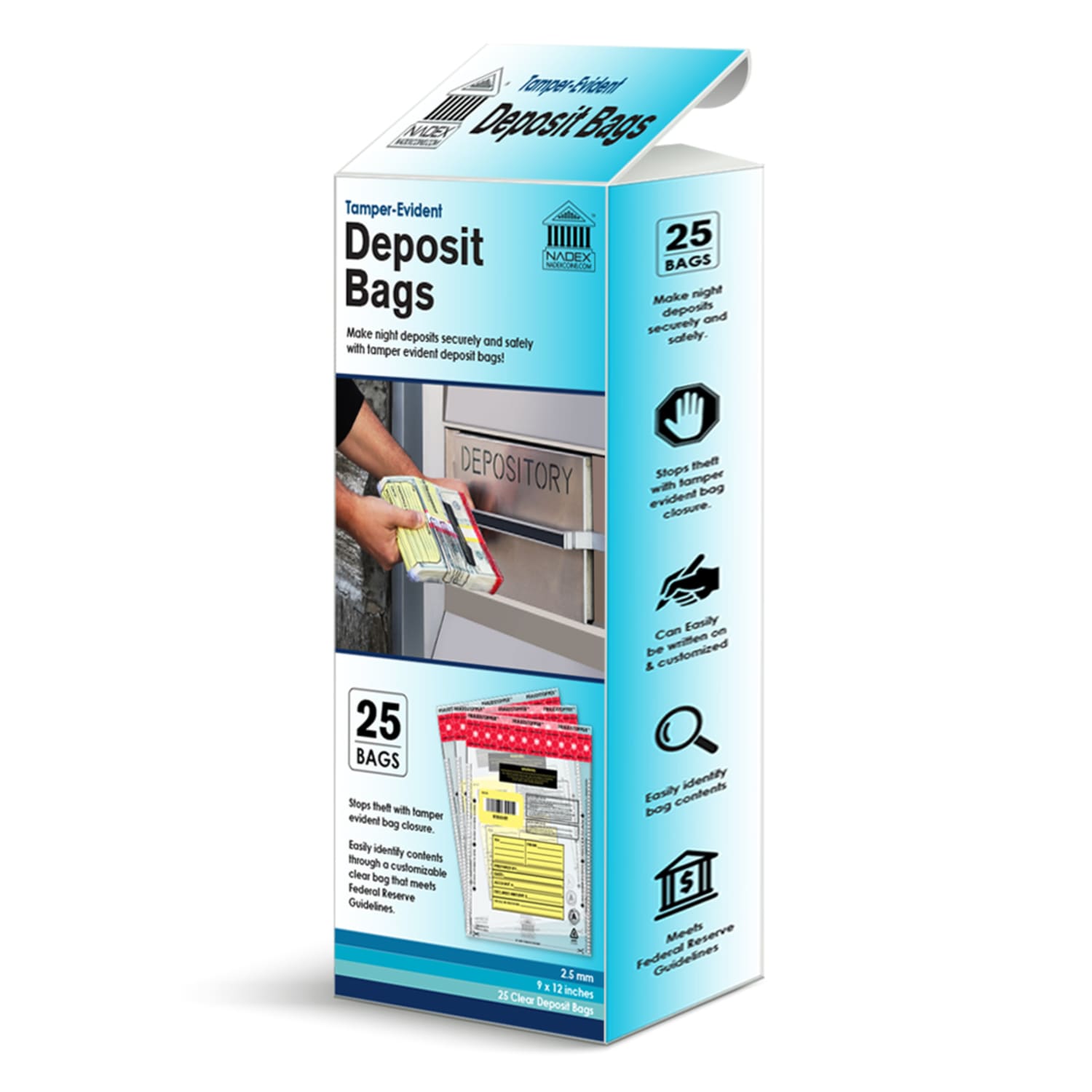 Nadex Tamper-Evident Deposit Bags, 9in x 12in, Clear, Pack Of 25 Bags - Image 3