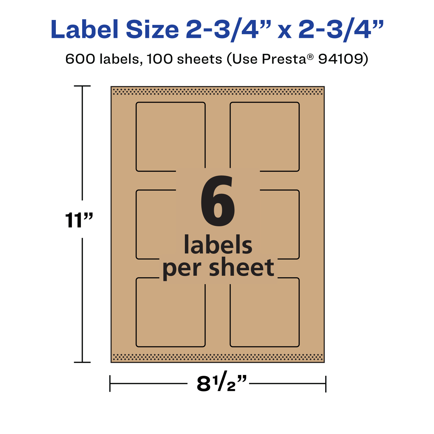 Avery Kraft Permanent Labels With Sure Feed, 94109-KMP100, Square, 2-3/4in x 2-3/4in, Brown, Pack Of 600 - Image 6