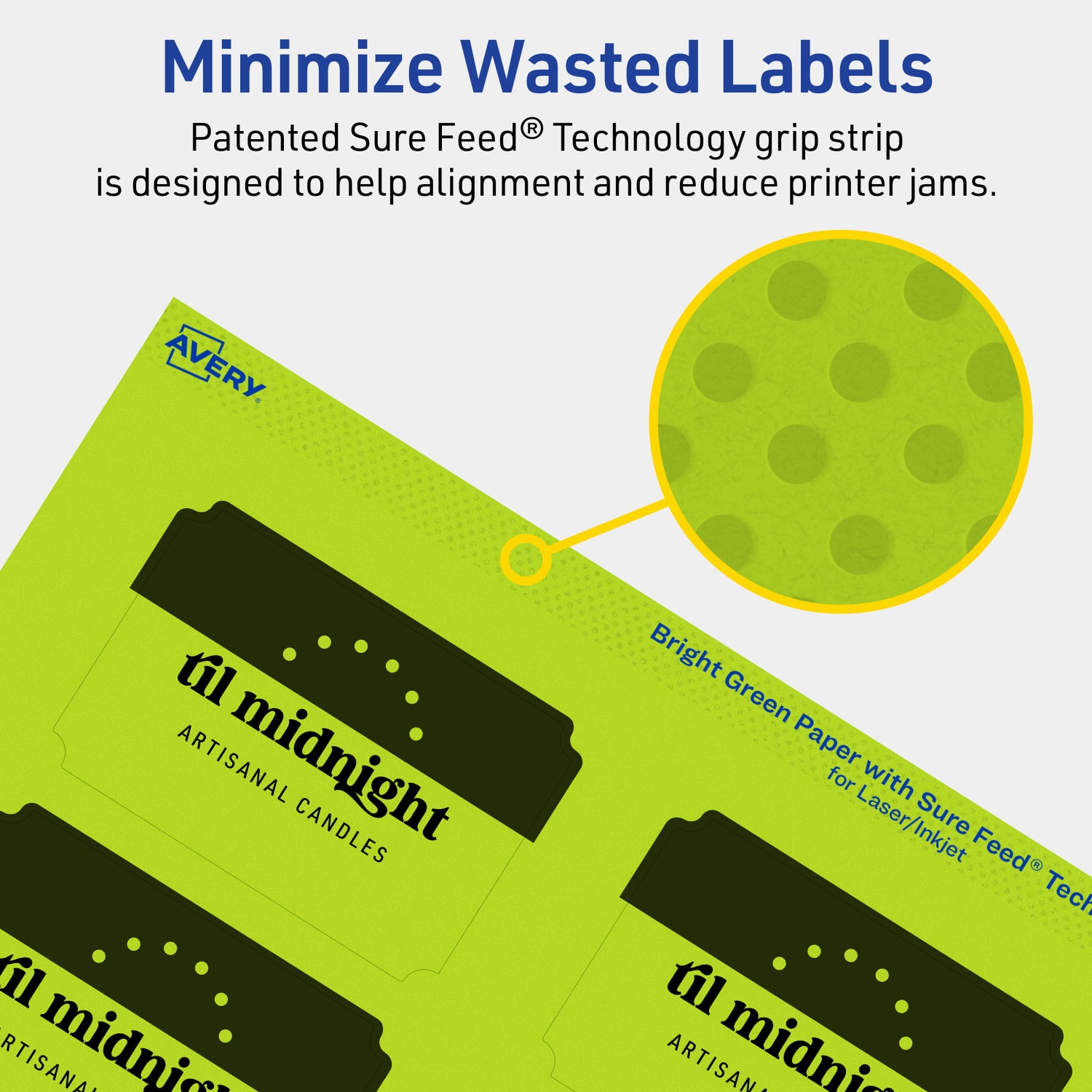 Avery Print-To-The-Edge Labels With Sure Feed Technology, 94267-BGP10, Rectangle Scalloped, 2in x 3in, Matte Bright Green, Pack of 80 - Image 5