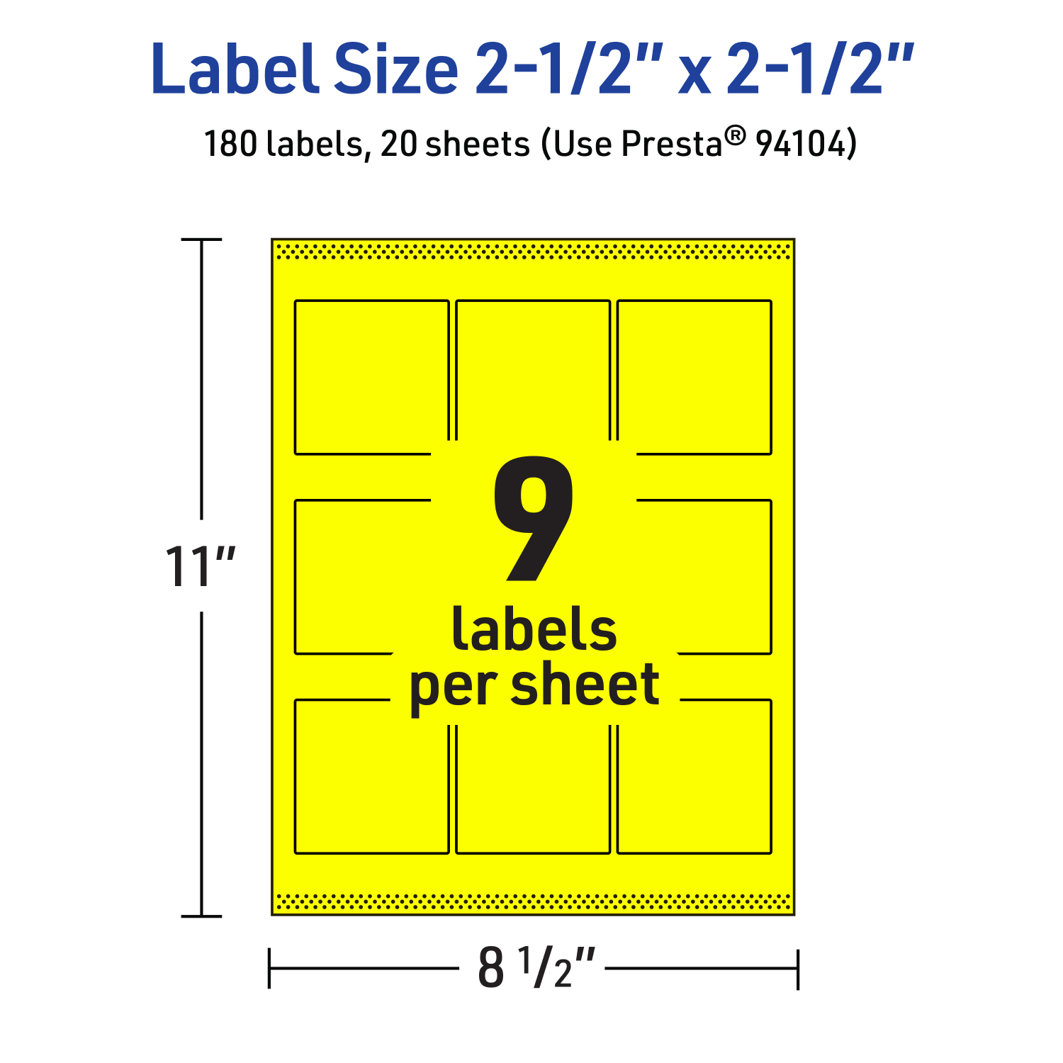 Avery Printable Labels With Sure Feed Technology, 94104-NYP20, Square, 2-1/2in x 2-1/2in, Matte Neon Yellow, Pack of 180 - Image 6
