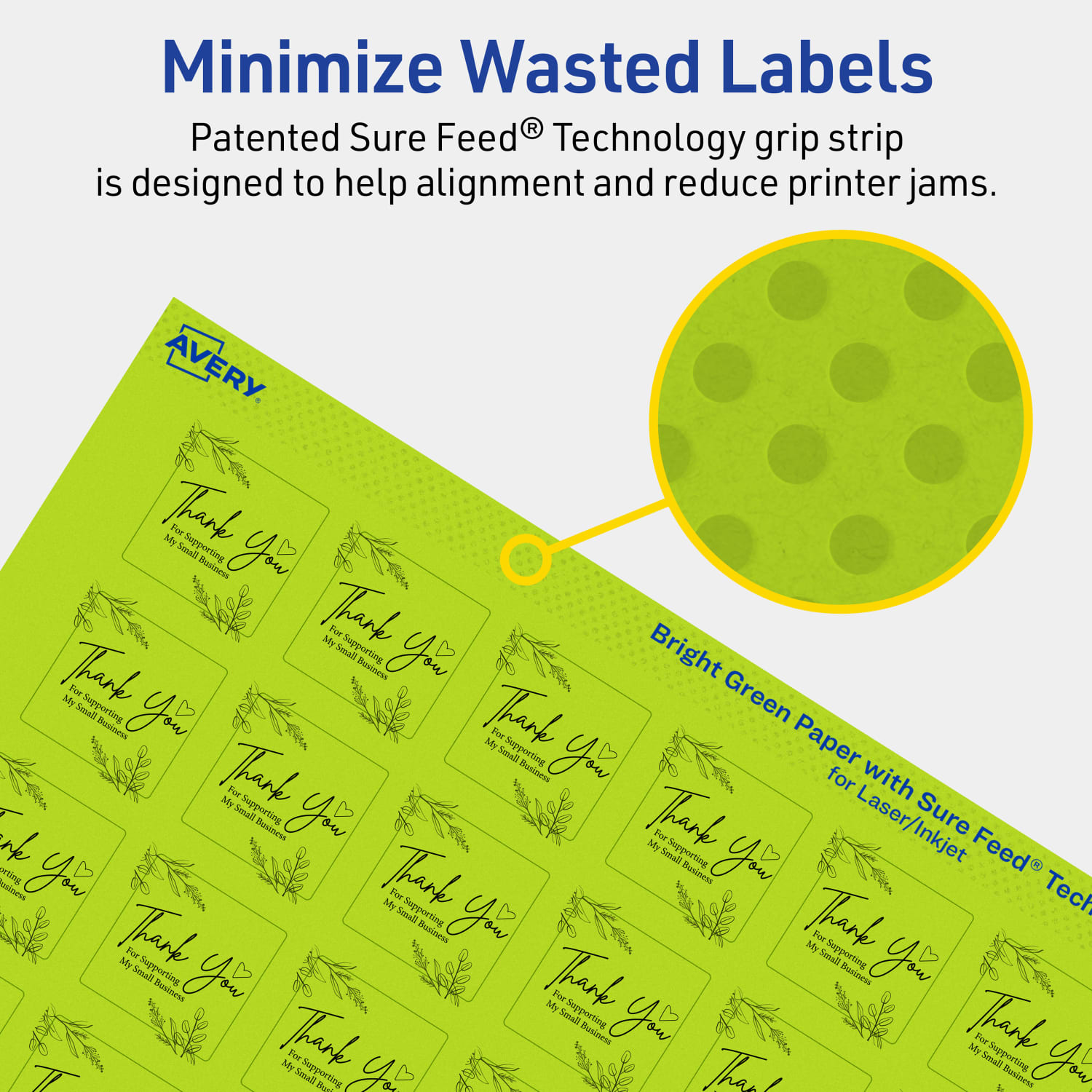 Avery Print-To-The-Edge Labels With Sure Feed Technology And Easy Peel Label Feature, 94103-BGP20, Square, 1in x 1in, Matte Bright Green, Pack of 960 - Image 5