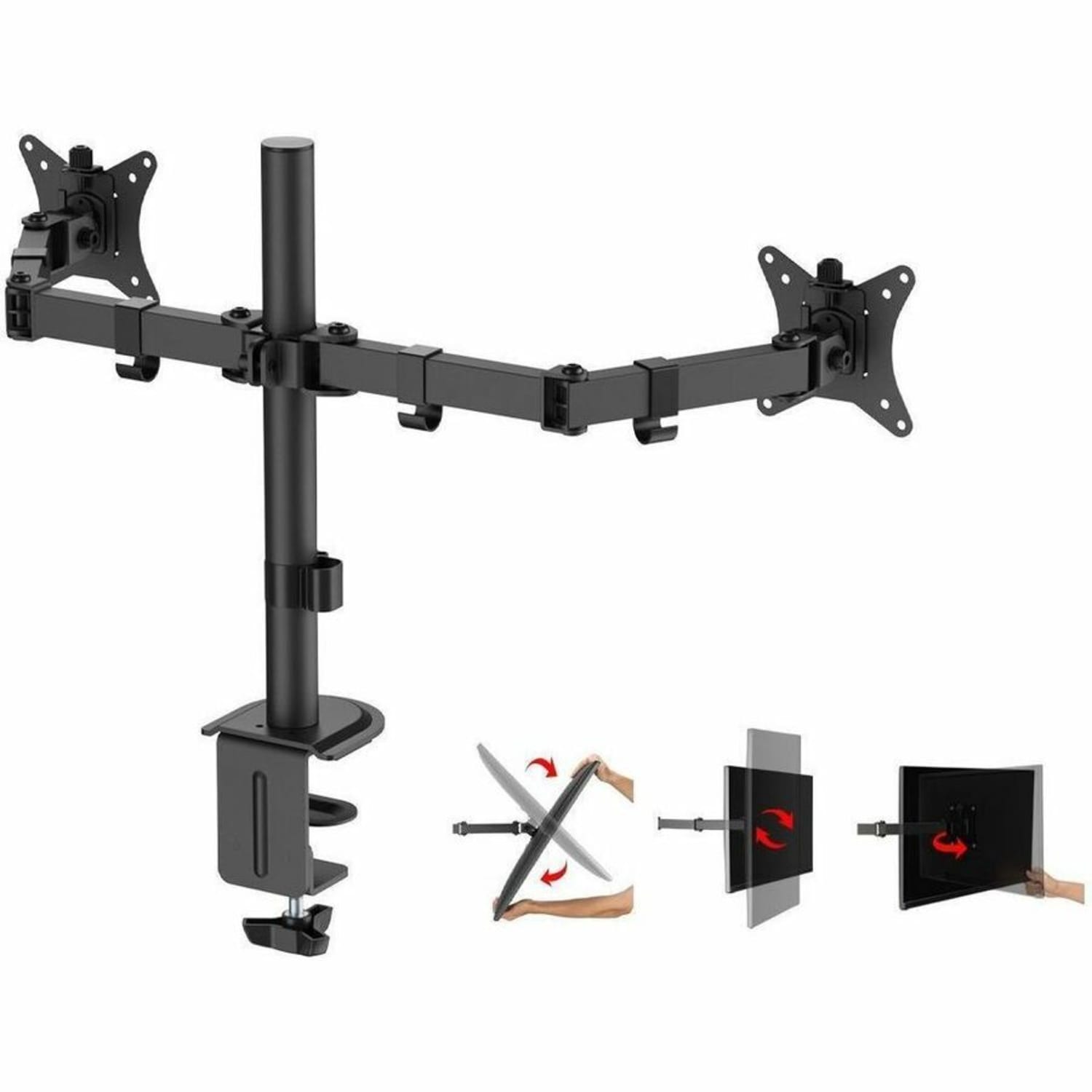 SIIG Articulating Dual Monitor Desk Mount - 13in to 27in - Adjustable - 2 Display(s) Supported - 13in to 27in Screen Support - CEMT0Q11S1 - Image 5