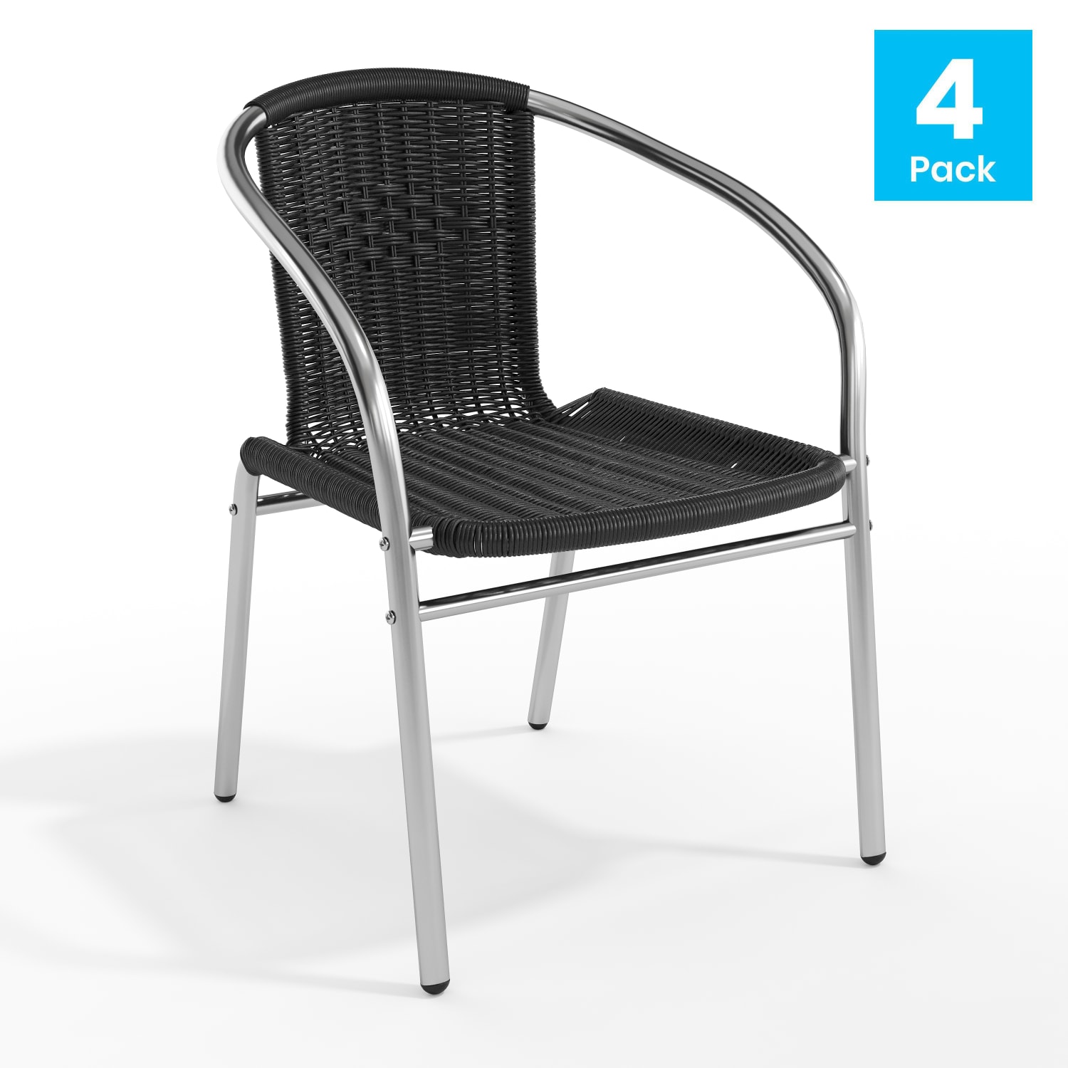 Flash Furniture Lila Rattan Commercial Indoor/Outdoor Restaurant Stack Chairs, Black/Gray, Set Of 4 Chairs - Image 3