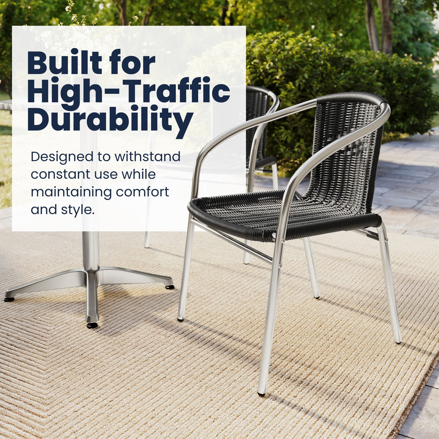 Flash Furniture Lila Rattan Commercial Indoor/Outdoor Restaurant Stack Chairs, Black/Gray, Set Of 4 Chairs - Image 6