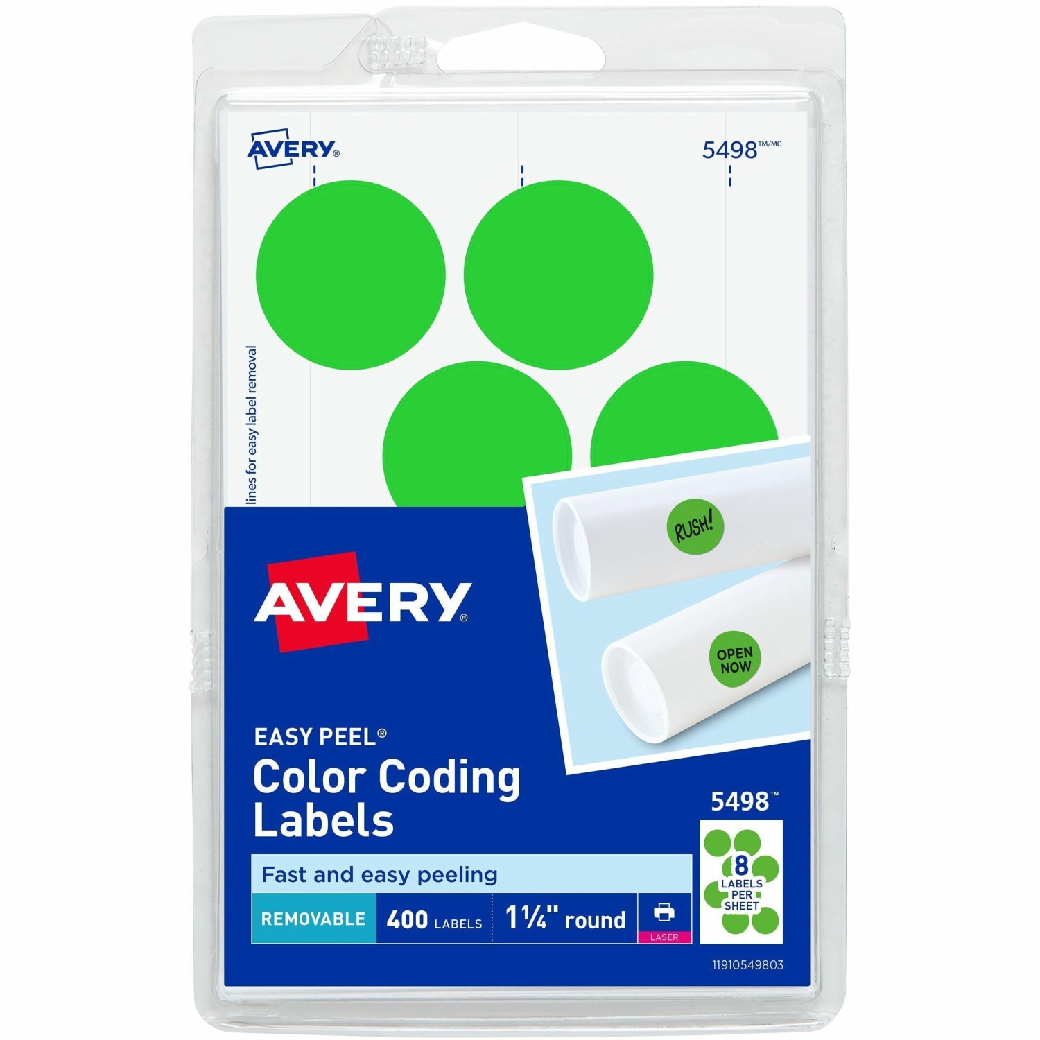 Avery Removable Print Or Write Color Coding Labels For Laser Printers, 5498, Round, 1-1/4in Diameter, Neon Green, Pack Of 400 - Image 3
