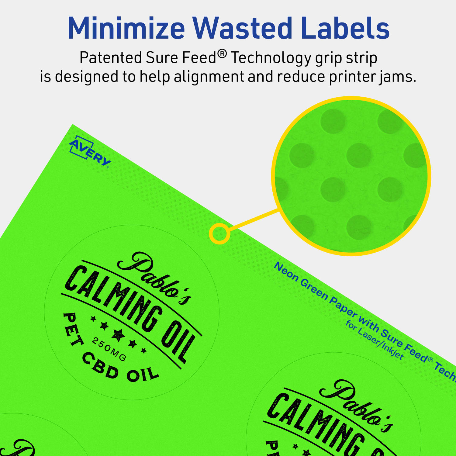 Avery Print-To-The-Edge Labels With Sure Feed Technology, 94512-NGP80, Round, 2-3/4in, Matte Neon Green, Pack of 480 - Image 5