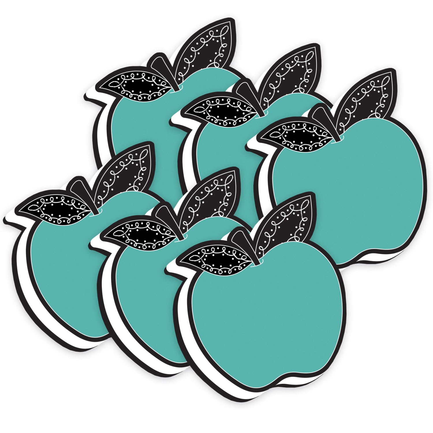 Ashley Productions Magnetic Whiteboard Erasers, 3-3/4in x 3-3/4in, Teal Apple With Chalk Loop Leaves, Pack Of 6 Erasers