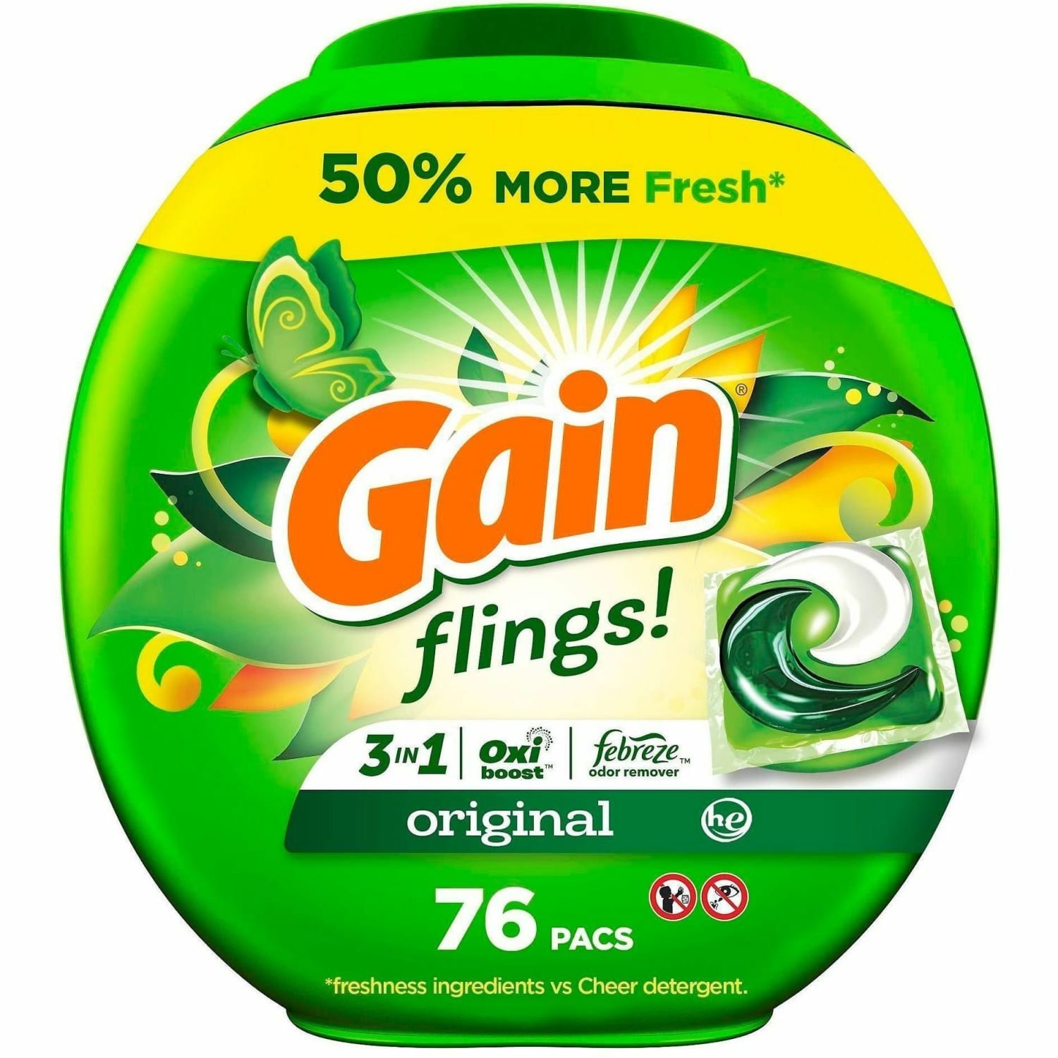 Gain Flings Detergent Pacs - Liquid - Gain, Original Scent - Green - 76 / Pack - Image 3
