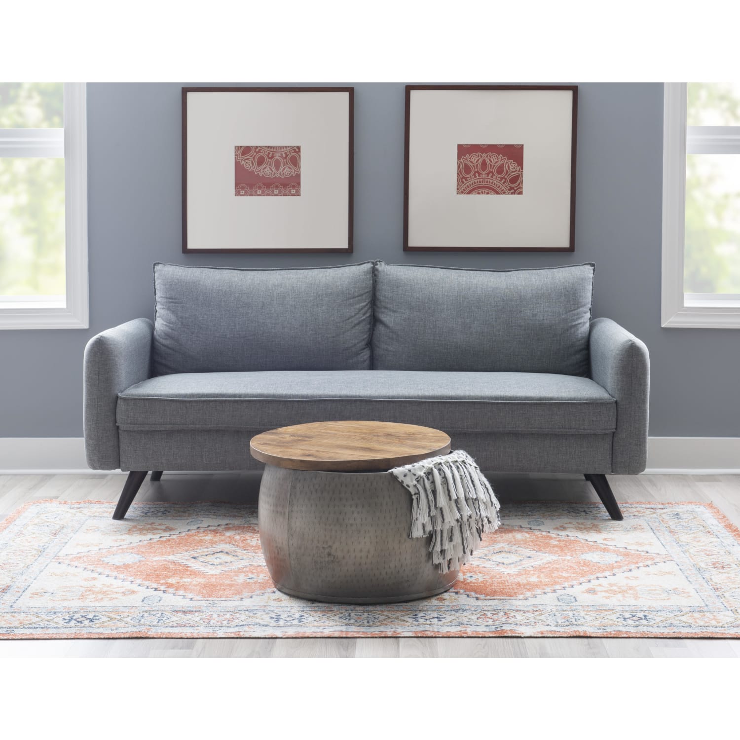 Powell Angus Drum Side Table With Storage, 16inH x 22-1/2inW x 22-1/2inD, Pewter/Brown - Image 3