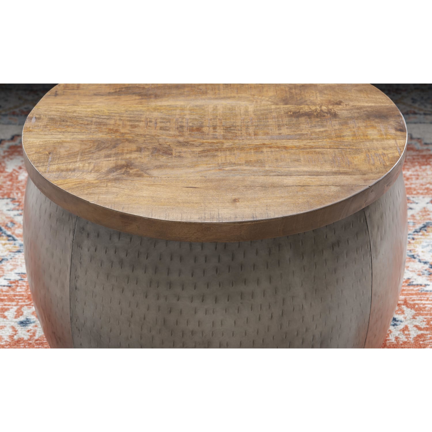 Powell Angus Drum Side Table With Storage, 16inH x 22-1/2inW x 22-1/2inD, Pewter/Brown - Image 5