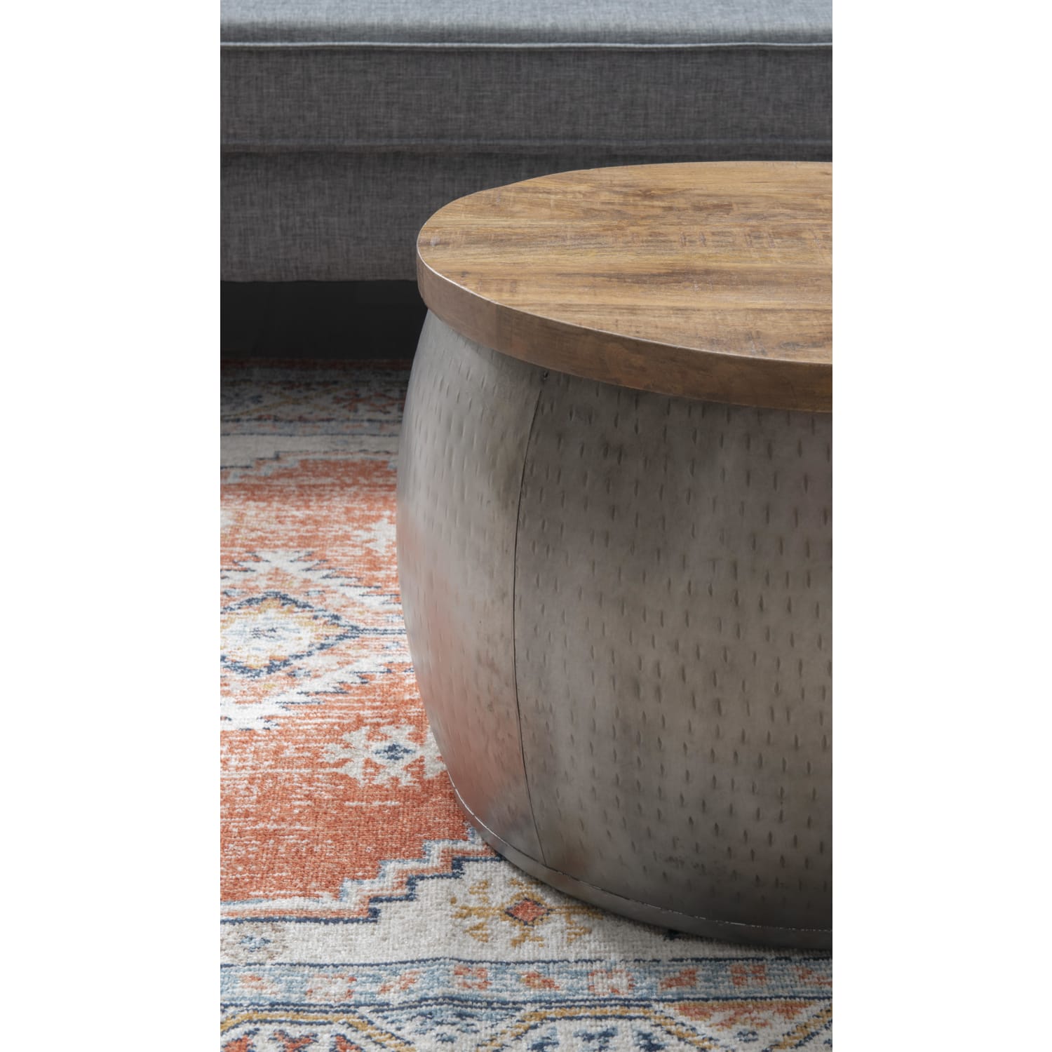 Powell Angus Drum Side Table With Storage, 16inH x 22-1/2inW x 22-1/2inD, Pewter/Brown - Image 6