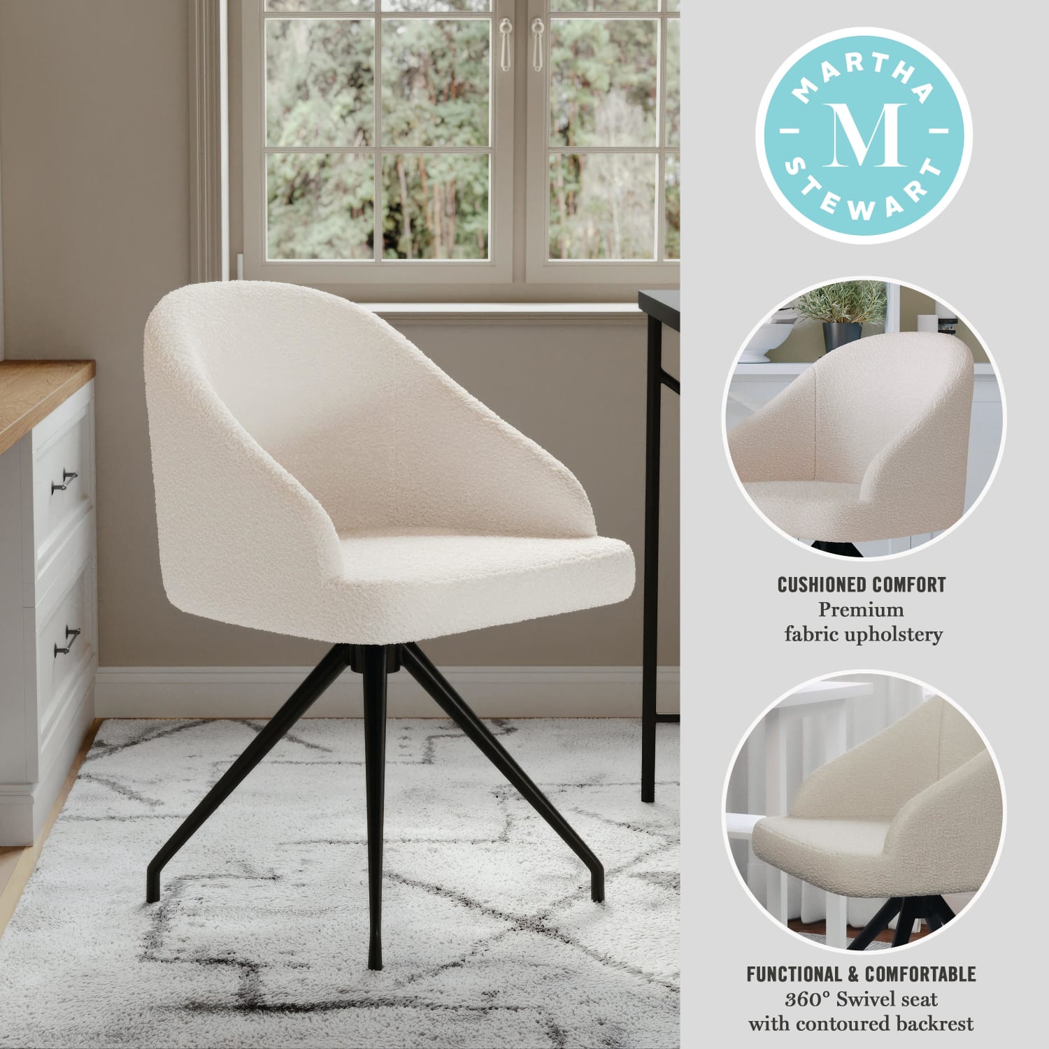 Martha Stewart Sora Upholstered MidBack Stationary Office Task Chair Boucle WhiteOilRubbed Bronze PopularChairscom Martha Stewart Sora Upholstered Mid Back Stationary Office Task Chair Boucle WhiteOil Rubbed Bronze PopularChairscom
