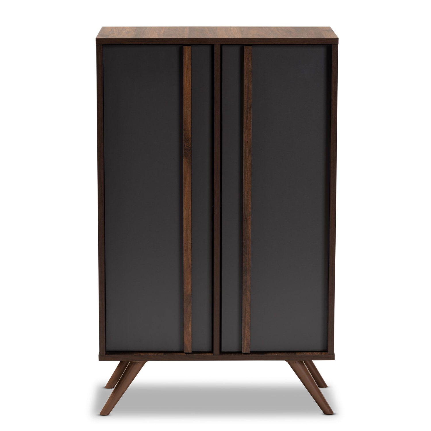 Baxton Studio Naoki 2-Tone 2-Door Shoe Cabinet, Gray/Walnut - Image 4