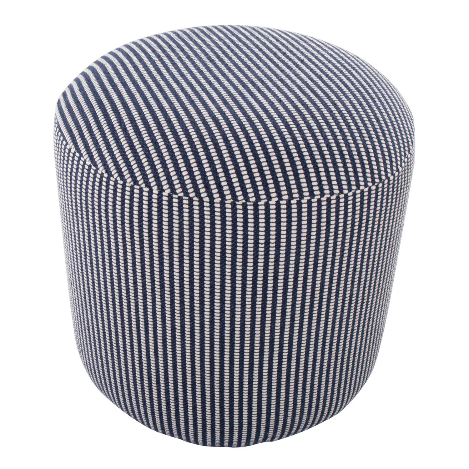 LumiSource Round Pouf Ottoman, 16-1/4inH x 16inW x 16inD, Knitted Blue/White - Image 3