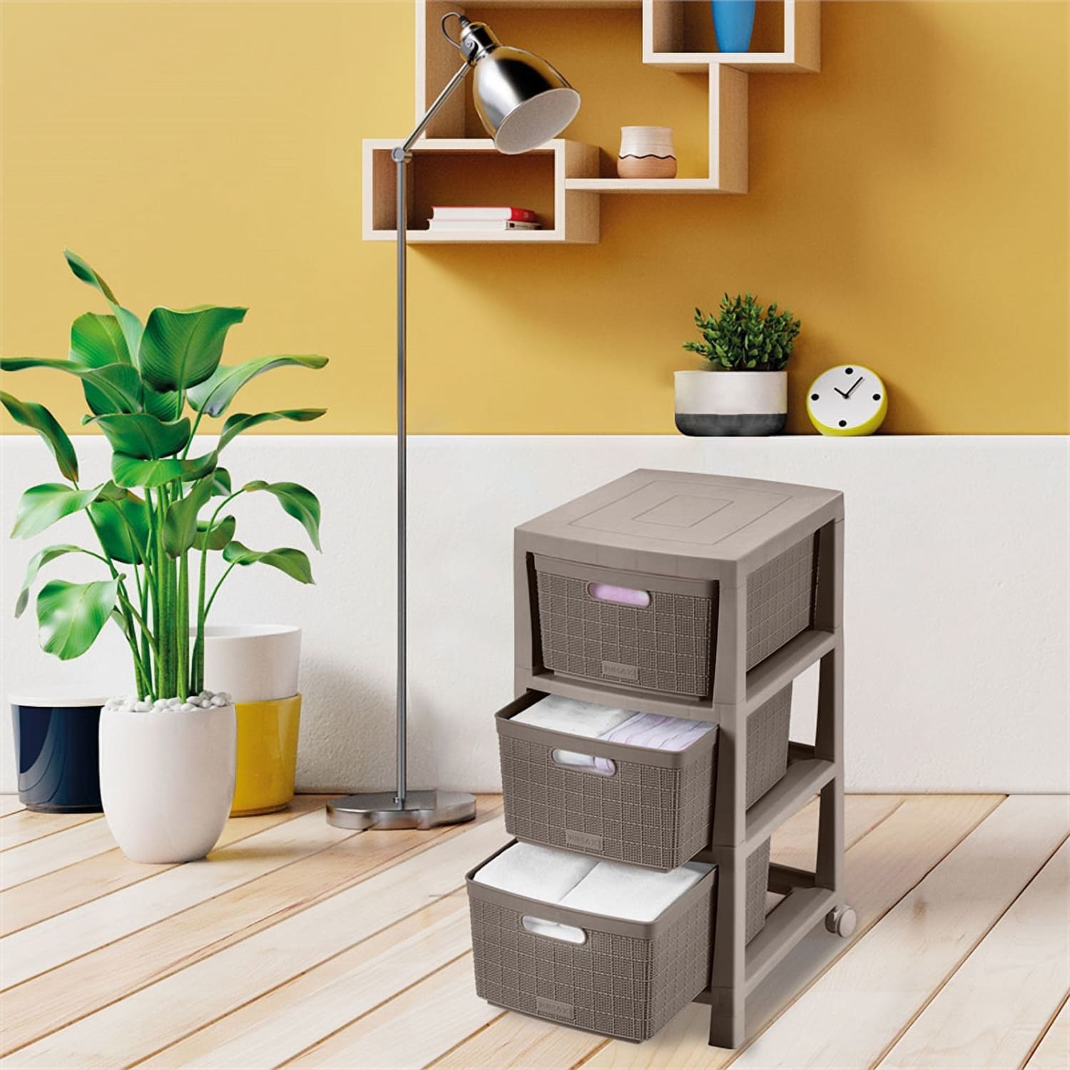 Inval 26-1/4inH x 13-1/8inW x 15-9/16inD Rolling Cart, Mocha - Image 3
