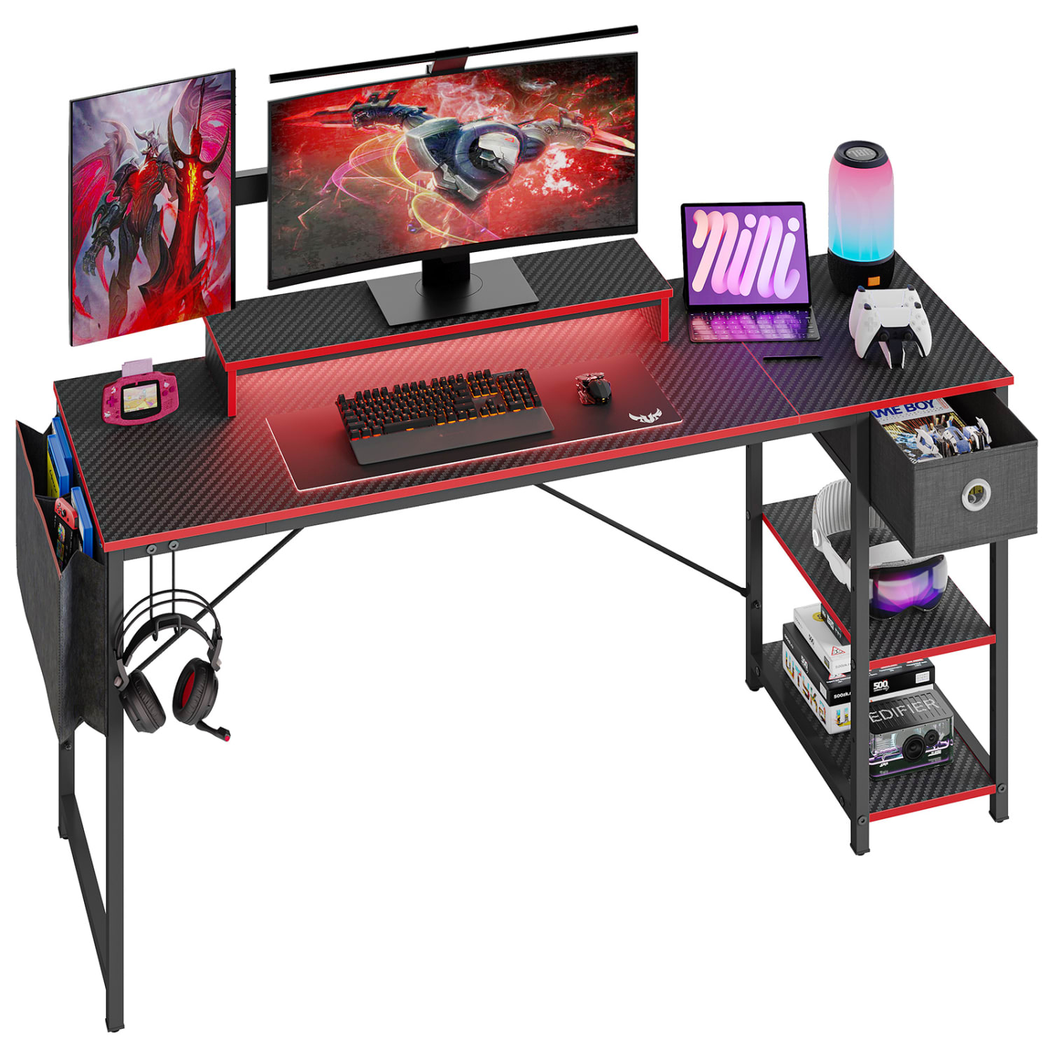Bestier 62inW Reversible Computer Desk With Storage Drawer And LED Monitor Stand, Black - Image 6