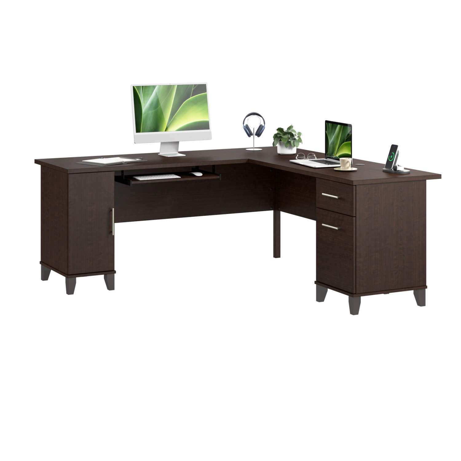 Bush Furniture Somerset 72inW L-Shaped Desk With Storage, Mocha Cherry, Standard Delivery - Image 3