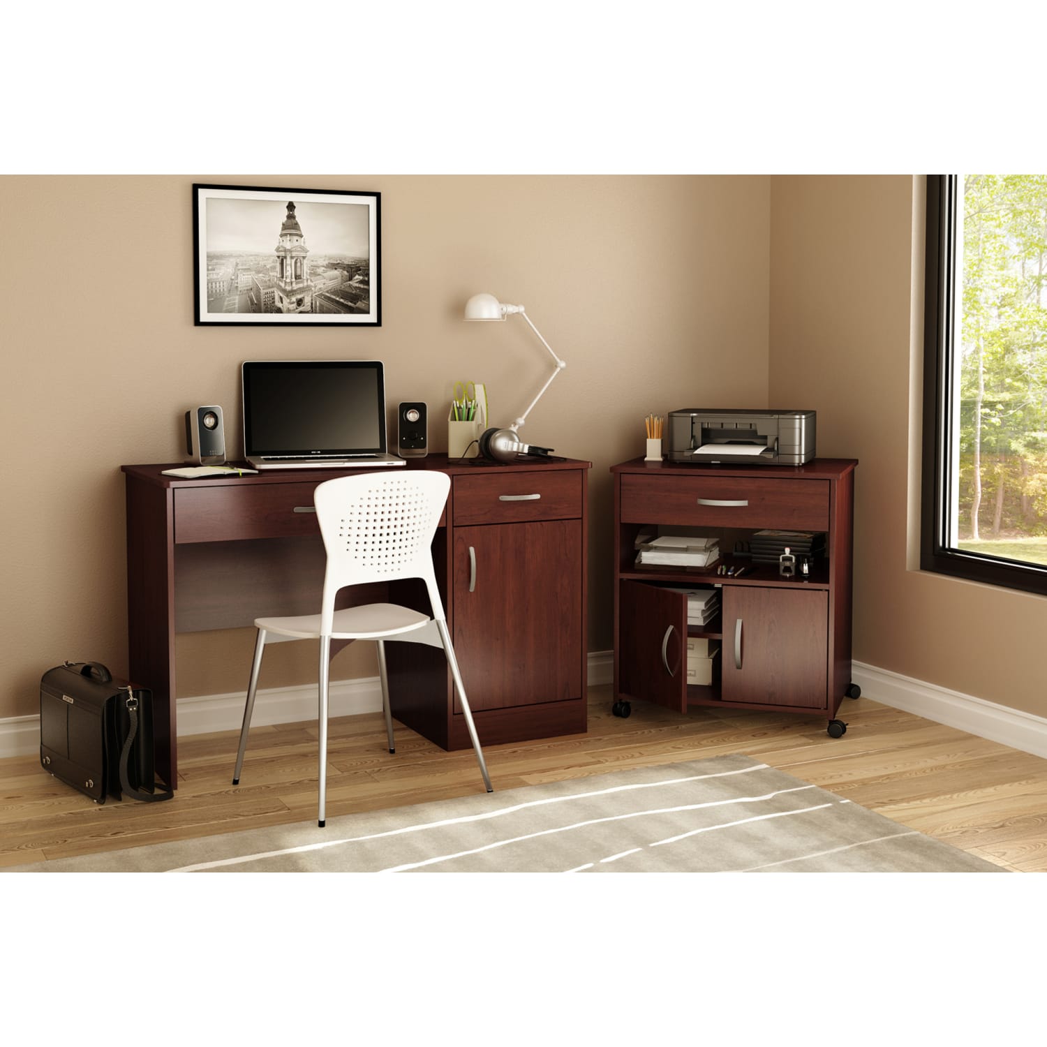 South Shore Axess Microwave Cart With Wheels, 29-1/4inH x 26-3/4inW x 19inD, Royal Cherry - Image 3