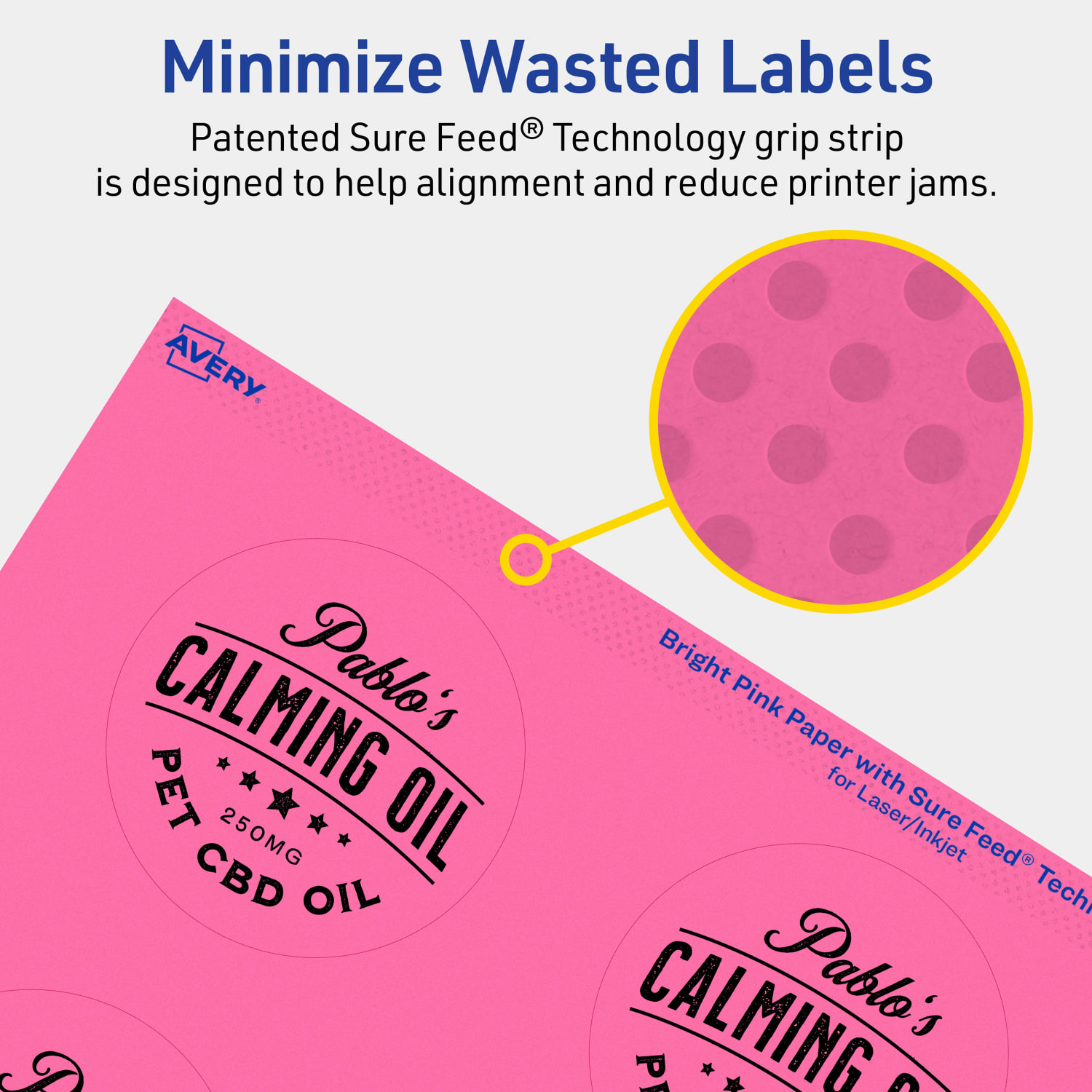 Avery Print-To-The-Edge Labels With Sure Feed Technology And Easy Peel Label Feature, 94512-BPP10, Round, 2-3/4in, Matte Bright Pink, Pack of 60 - Image 5