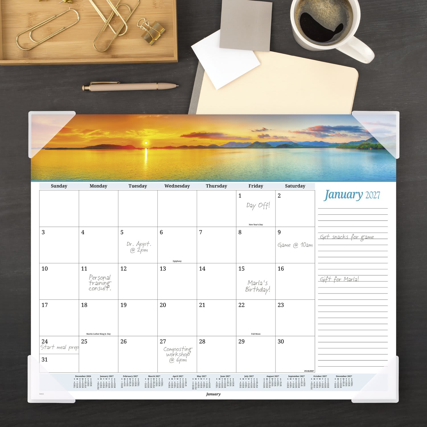 AT-A-GLANCE 2027 Panoramic Seascape Monthly Desk Pad, Standard, 21 3/4in x 17in - Image 3
