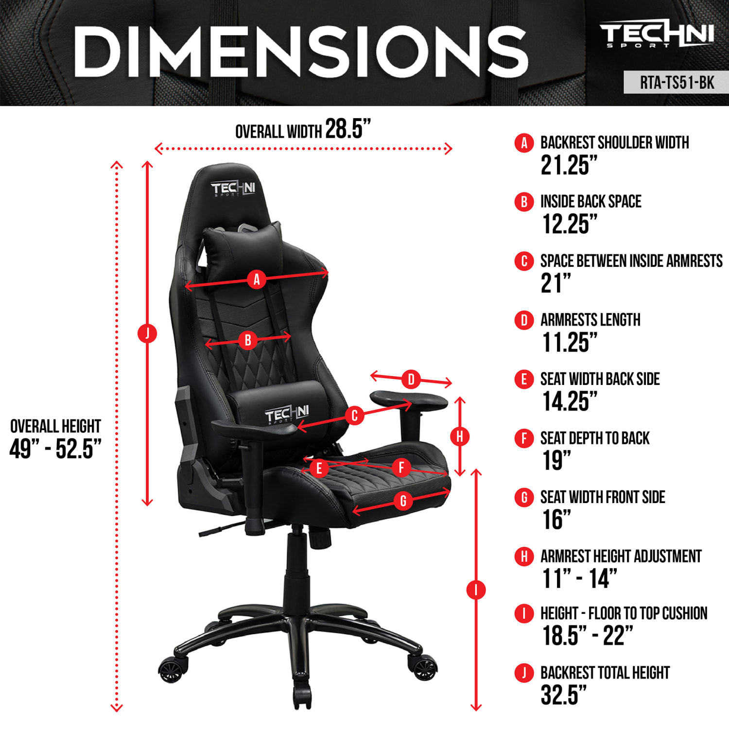 Techni Sport TS51-BK Ergonomic Faux Leather Computer Gaming Chair - Image 5