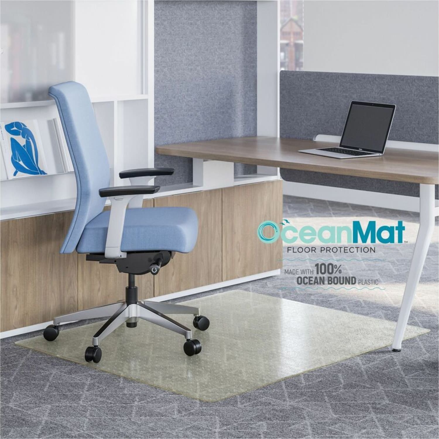 Deflecto OceanMat Chair Mat for Carpet - Low Pile, Carpeted Floor - 48in Width x 36in Depth - Rectangular - Polyethylene Terephthalate (PET), Plastic - Clear - 1Each - Image 3