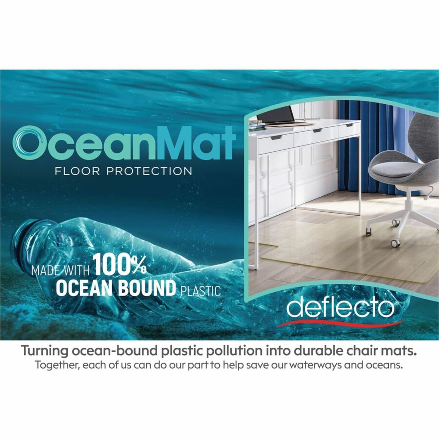 Deflecto OceanMat Chair Mat for Carpet - Low Pile, Carpeted Floor - 48in Width x 36in Depth - Rectangular - Polyethylene Terephthalate (PET), Plastic - Clear - 1Each - Image 4